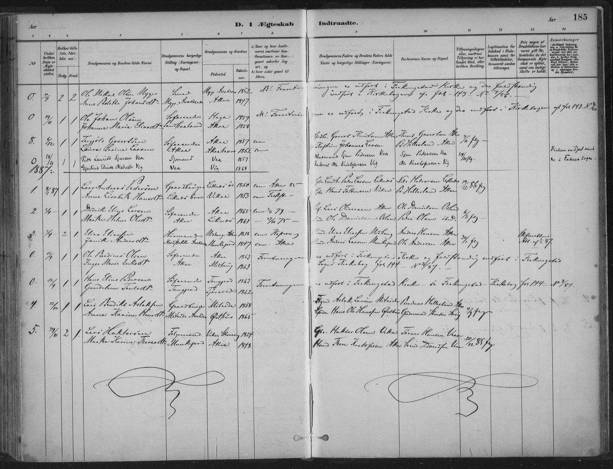 Kopervik sokneprestkontor, SAST/A-101850/H/Ha/Haa/L0004: Parish register (official) no. A 4, 1882-1905, p. 185