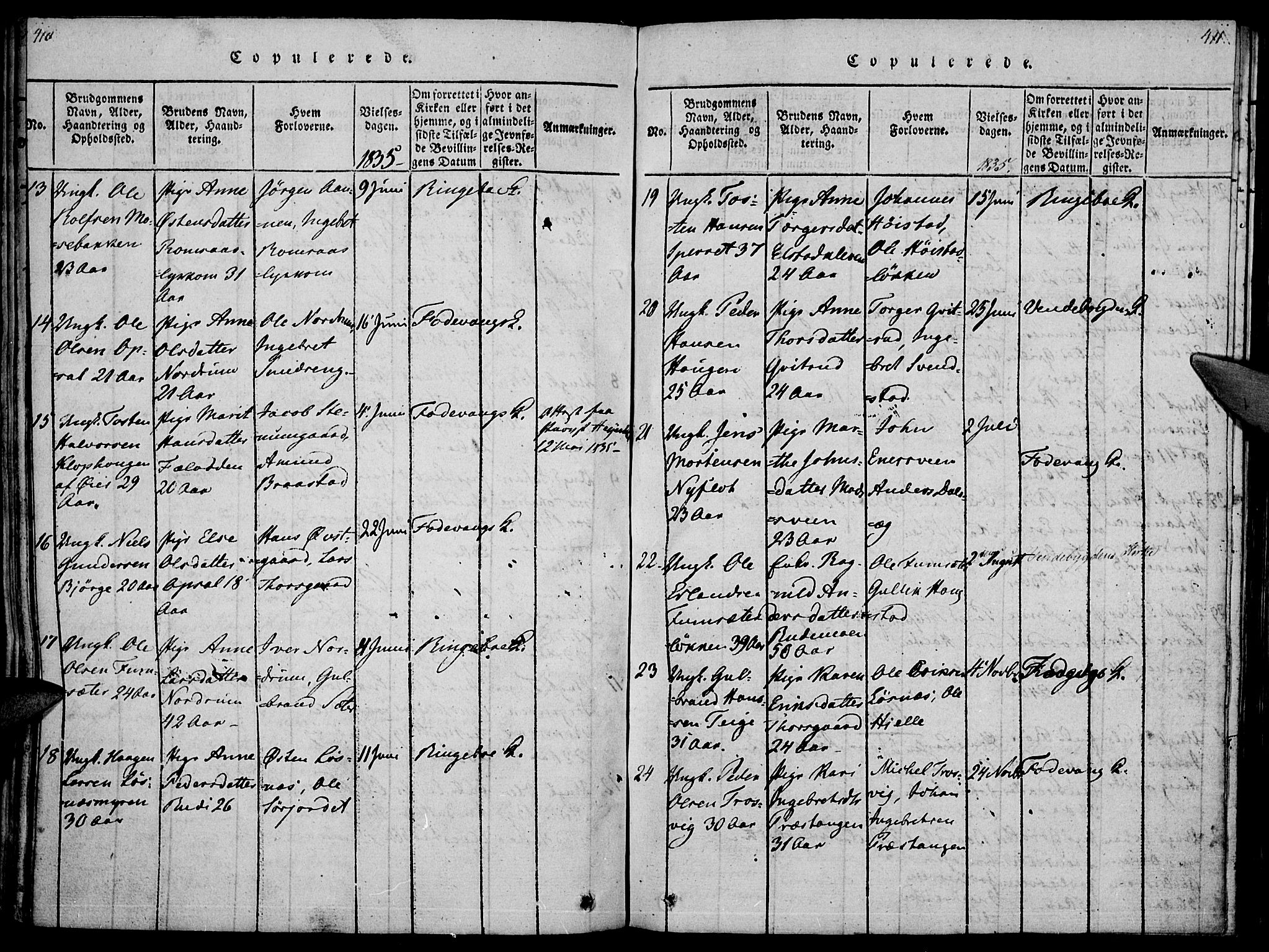Ringebu prestekontor, SAH/PREST-082/H/Ha/Haa/L0004: Parish register (official) no. 4, 1821-1839, p. 410-411
