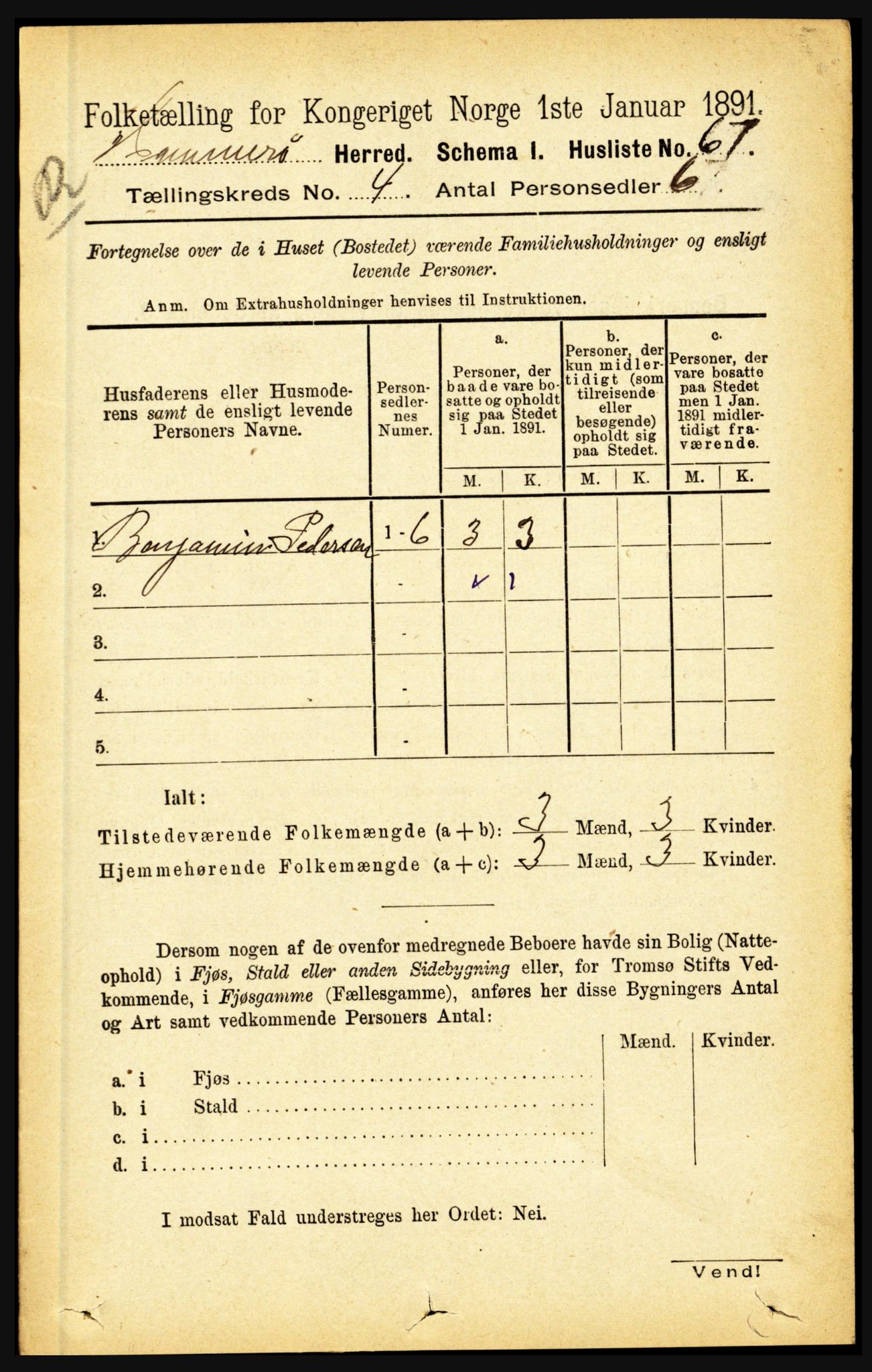 RA, 1891 census for 1849 Hamarøy, 1891, p. 1945