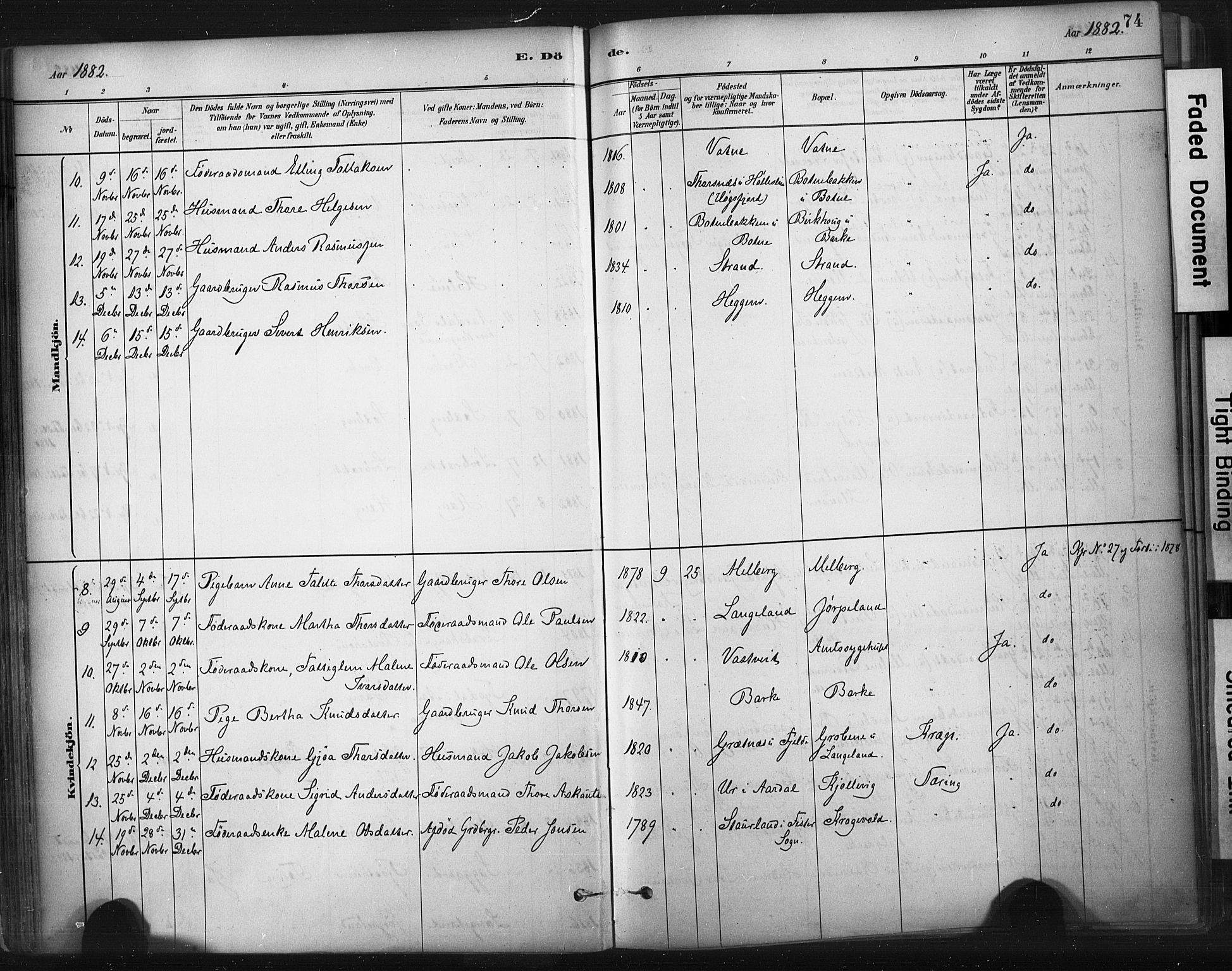 Strand sokneprestkontor, AV/SAST-A-101828/H/Ha/Haa/L0010: Parish register (official) no. A 10, 1882-1929, p. 74