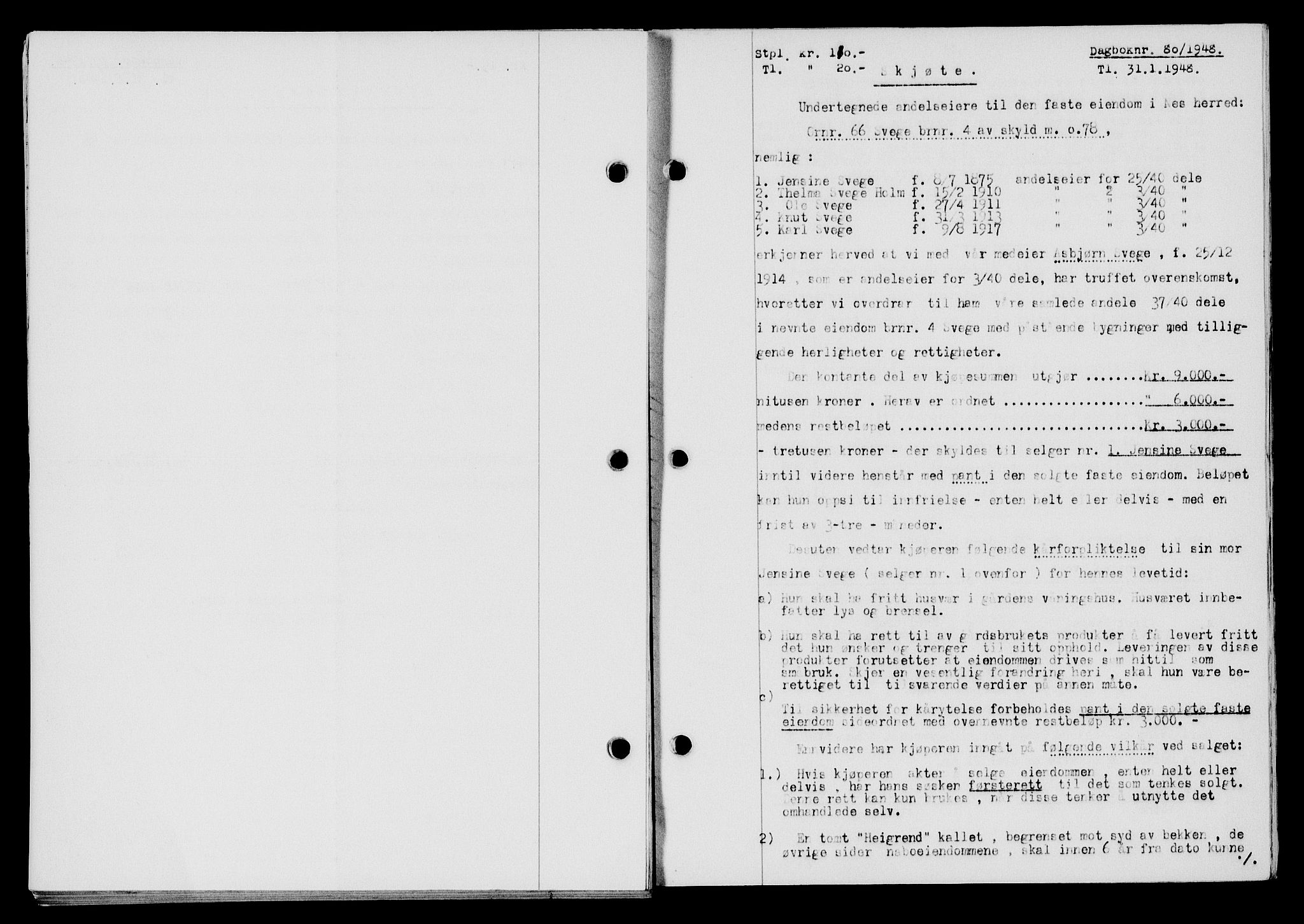 Flekkefjord sorenskriveri, SAK/1221-0001/G/Gb/Gba/L0063: Mortgage book no. A-11, 1947-1948, Diary no: : 80/1948