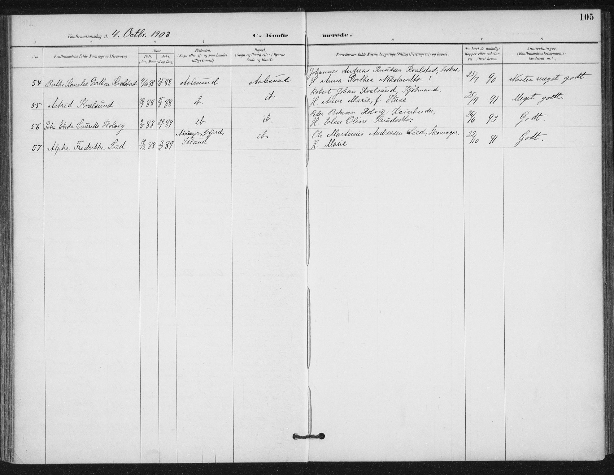 Ministerialprotokoller, klokkerbøker og fødselsregistre - Møre og Romsdal, AV/SAT-A-1454/529/L0457: Parish register (official) no. 529A07, 1894-1903, p. 105