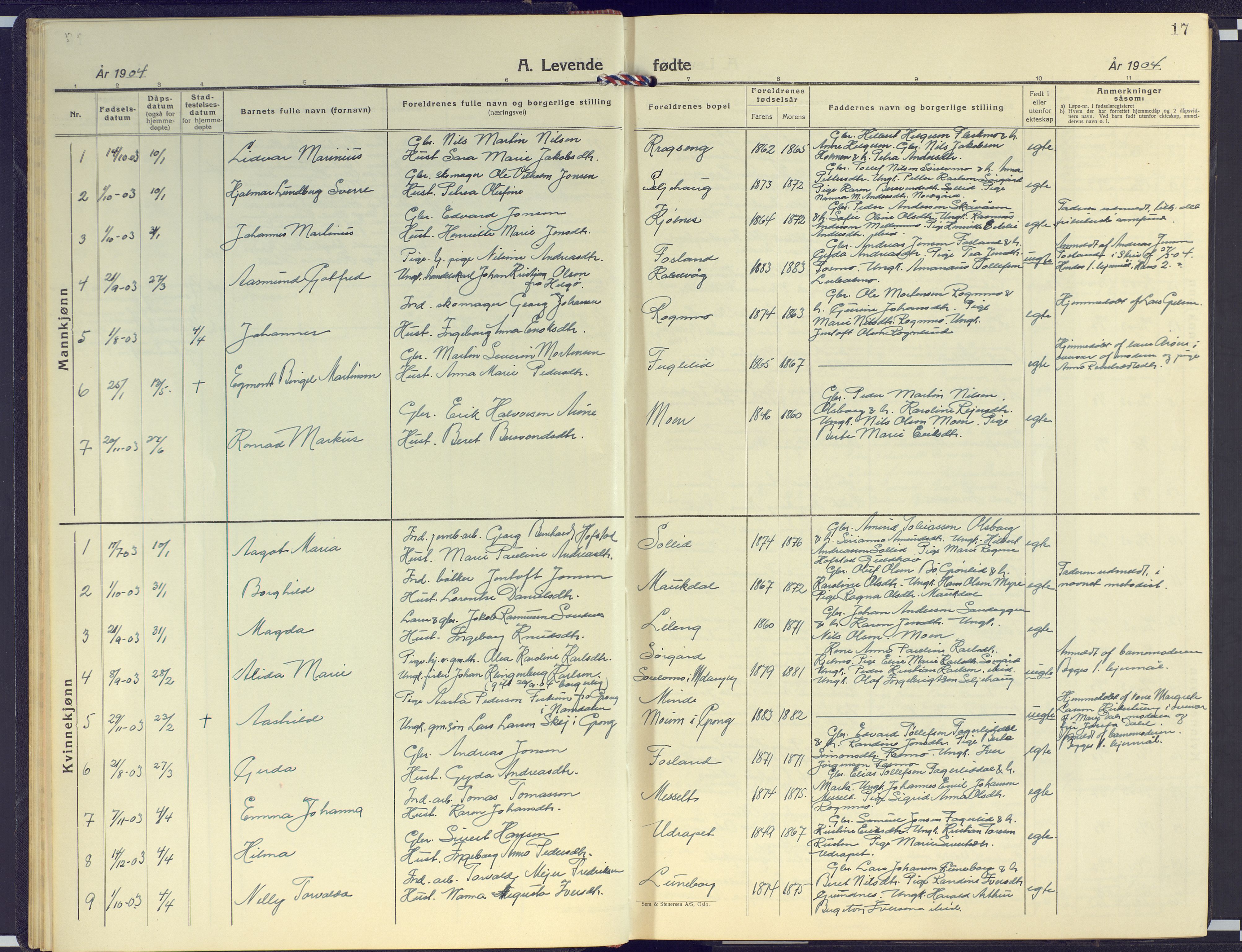 Målselv sokneprestembete, AV/SATØ-S-1311/G/Ga/Gab/L0005klokker: Parish register (copy) no. 5, 1901-1932, p. 17