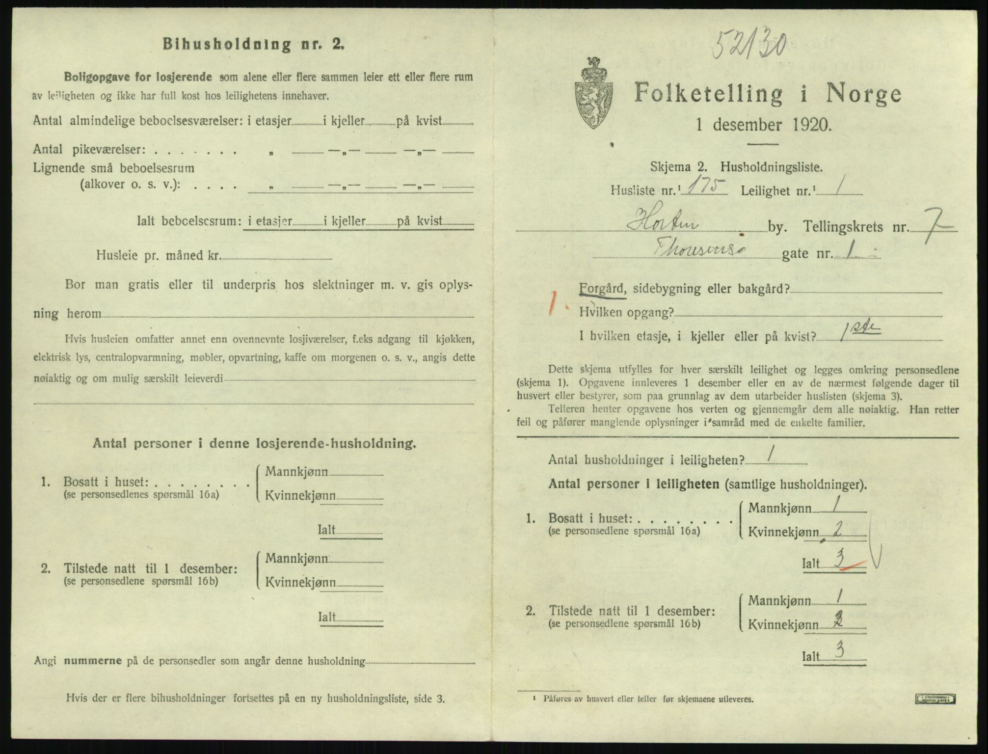 SAKO, 1920 census for Horten, 1920, p. 7849