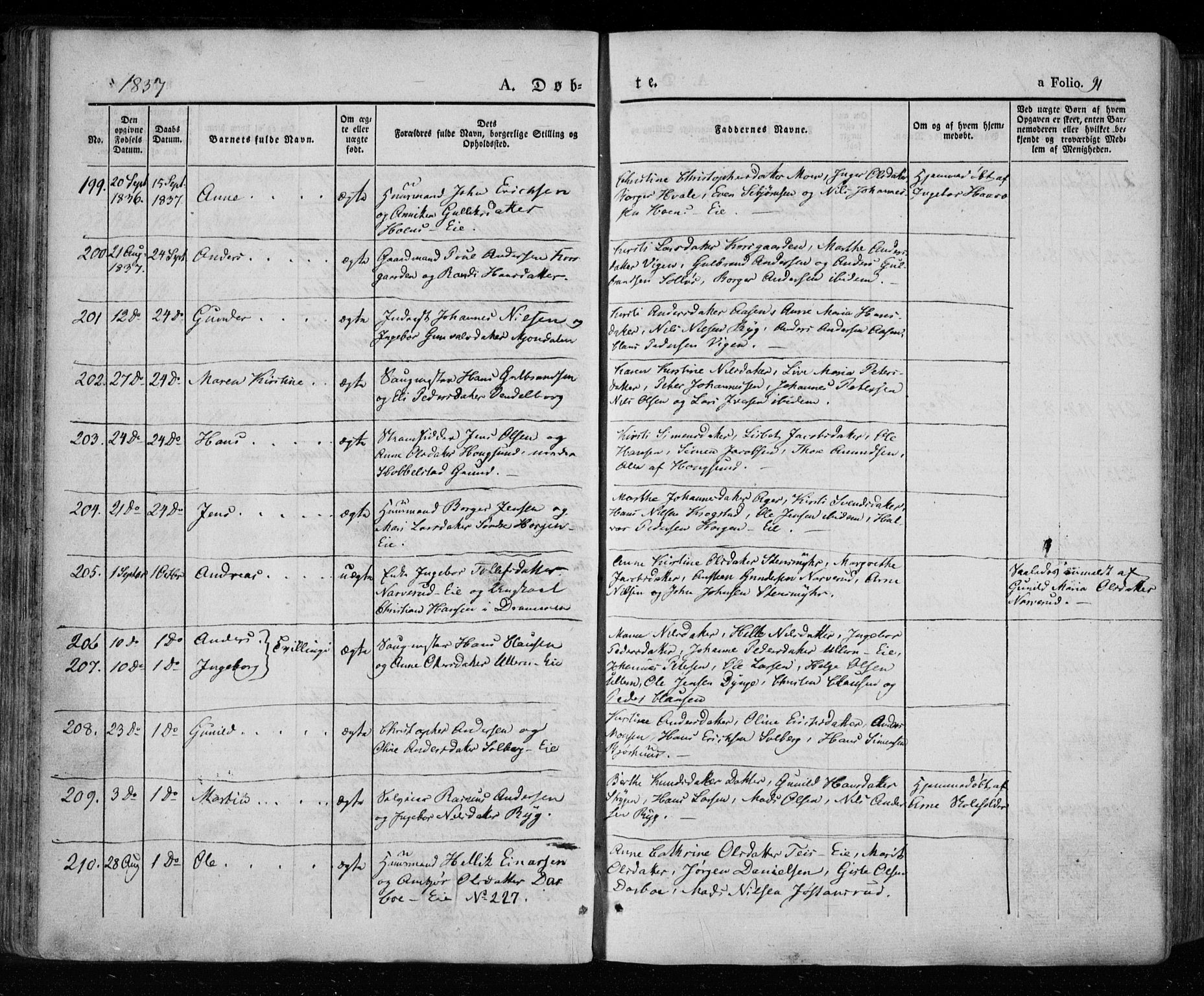 Eiker kirkebøker, SAKO/A-4/F/Fa/L0013a: Parish register (official) no. I 13A, 1832-1845, p. 91
