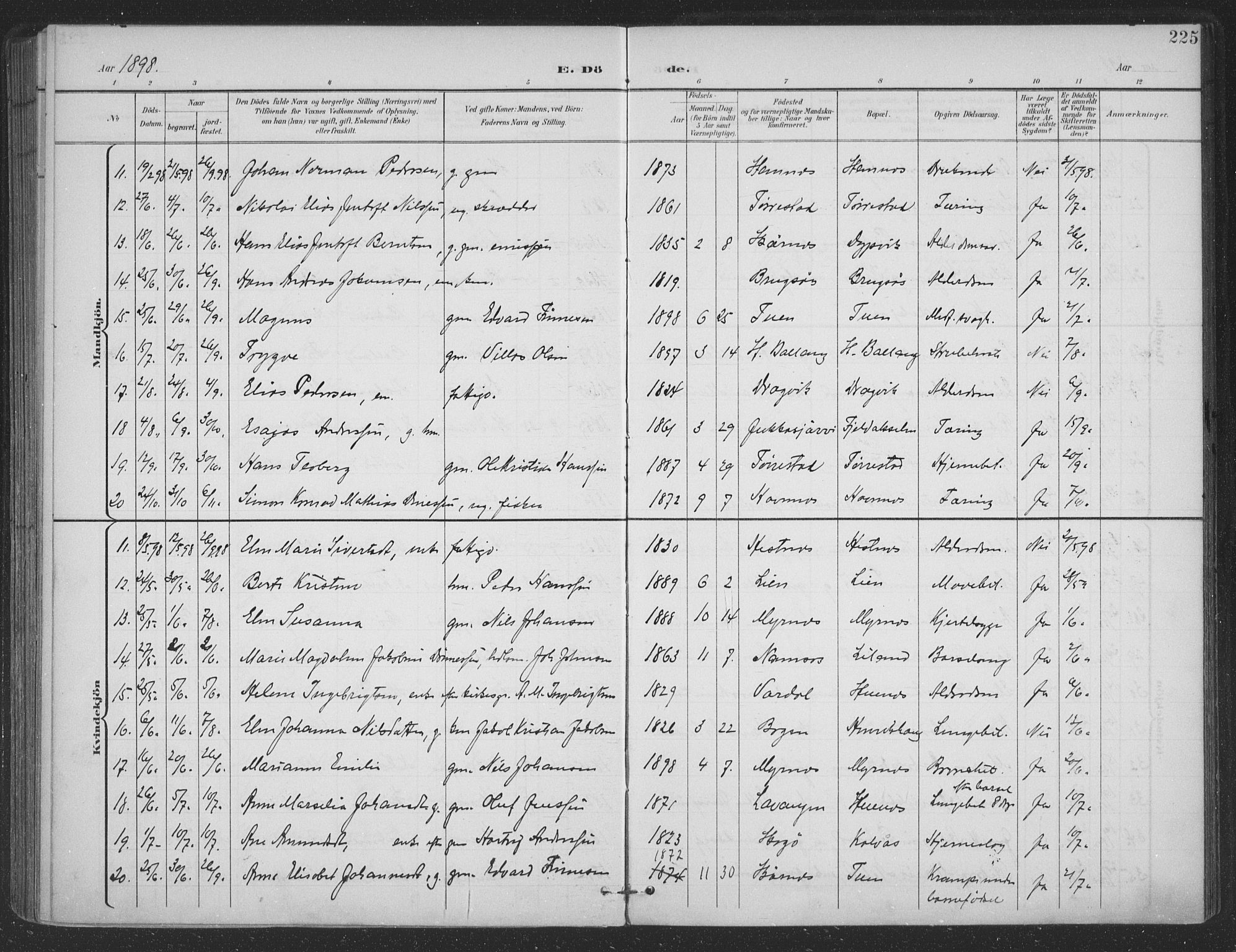 Ministerialprotokoller, klokkerbøker og fødselsregistre - Nordland, SAT/A-1459/863/L0899: Parish register (official) no. 863A11, 1897-1906, p. 225