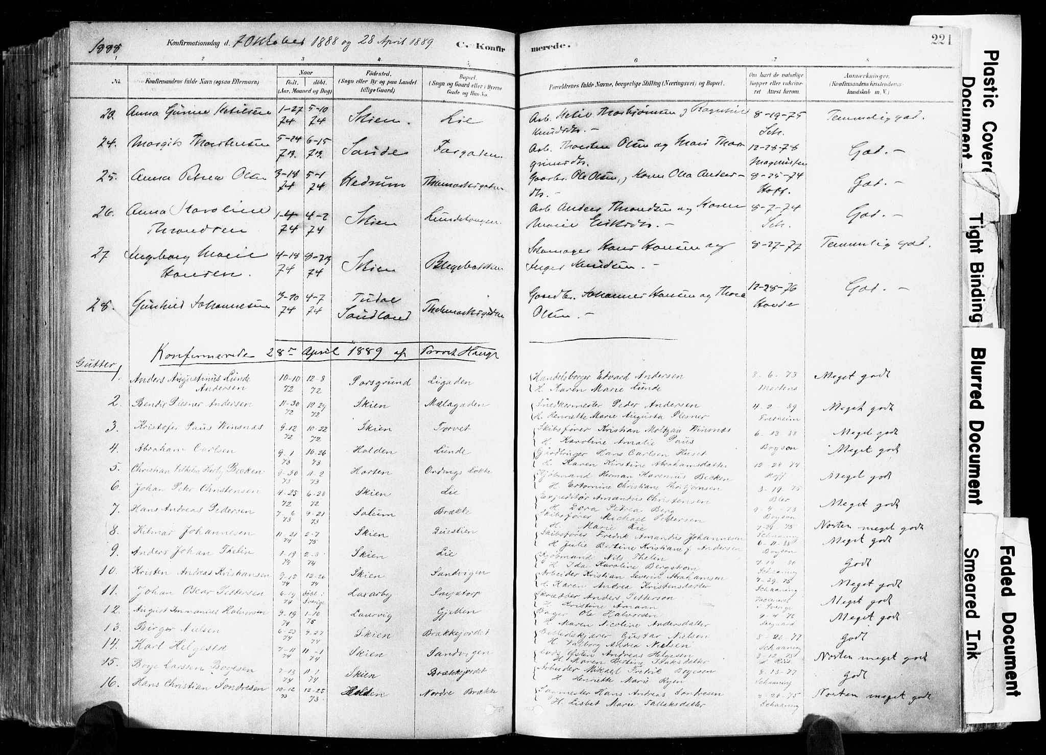 Skien kirkebøker, SAKO/A-302/F/Fa/L0009: Parish register (official) no. 9, 1878-1890, p. 221
