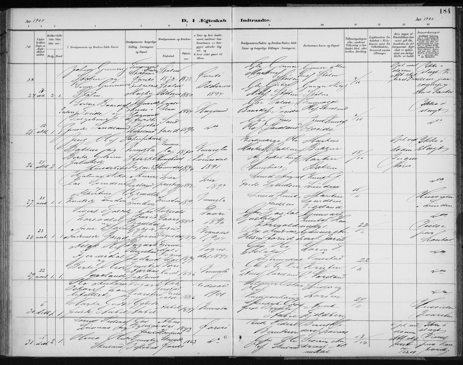 Vennesla sokneprestkontor, AV/SAK-1111-0045/Fa/Fab/L0005: Parish register (official) no. A 5, 1897-1909, p. 184