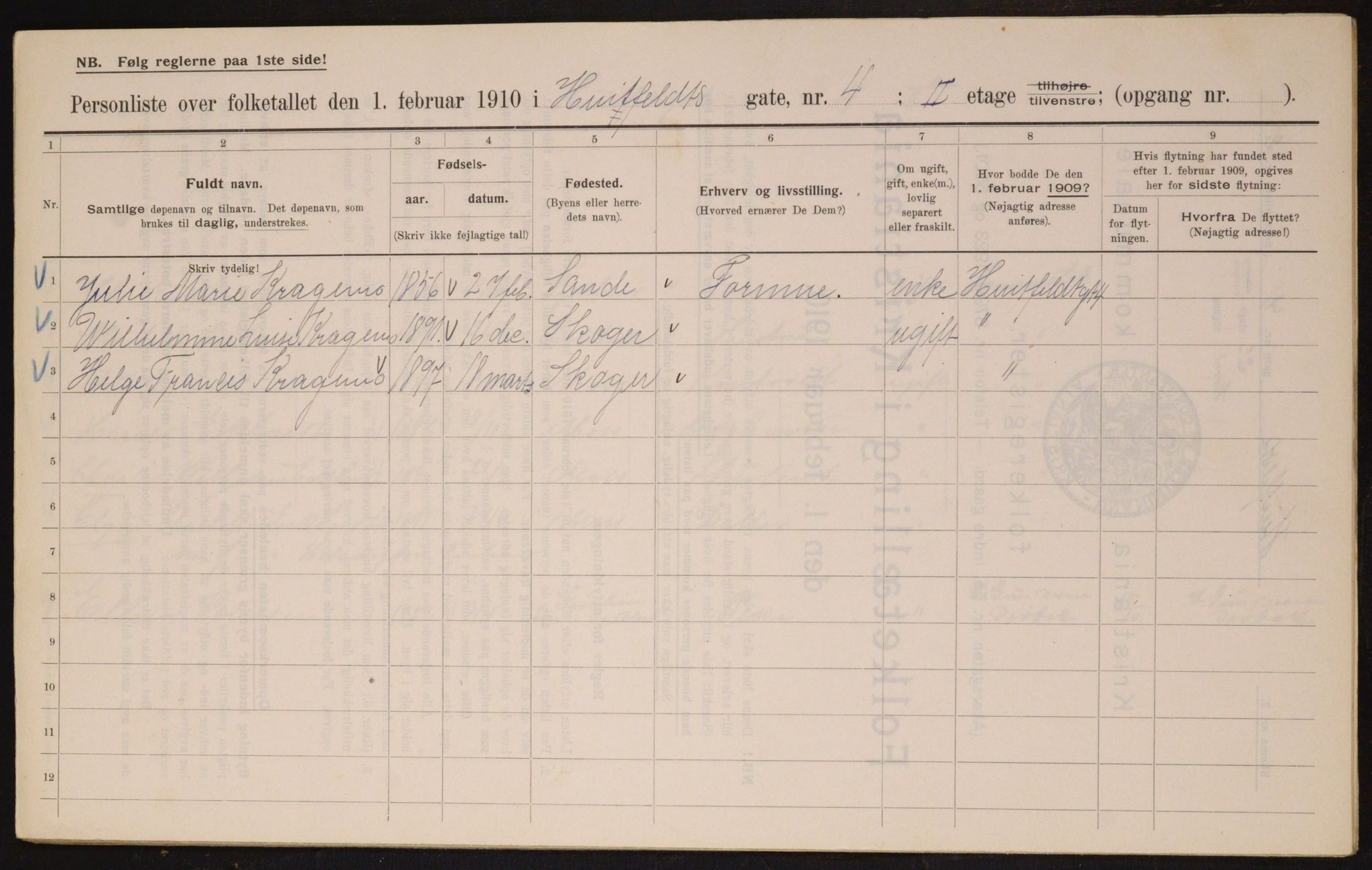 OBA, Municipal Census 1910 for Kristiania, 1910, p. 40764