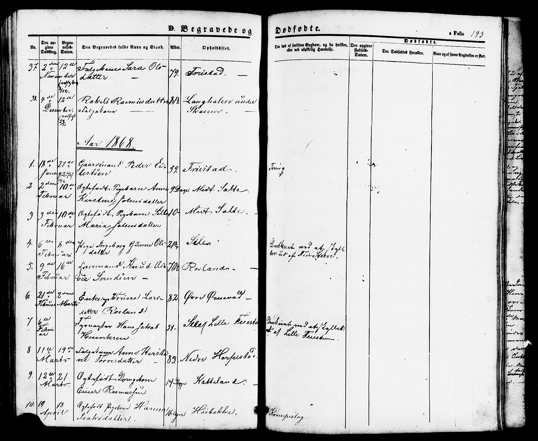 Klepp sokneprestkontor, AV/SAST-A-101803/001/3/30BB/L0002: Parish register (copy) no. B 2, 1860-1875, p. 193