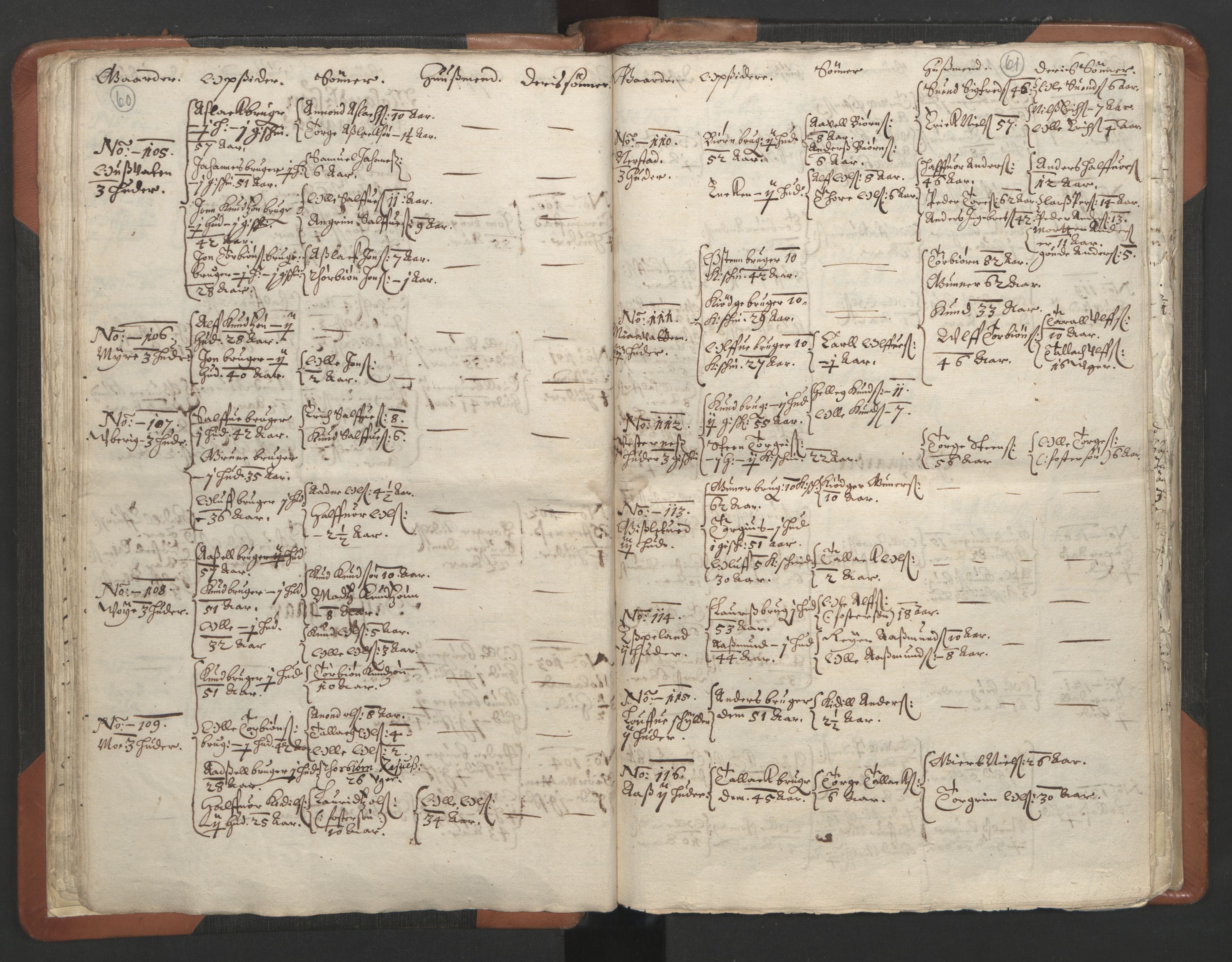 RA, Vicar's Census 1664-1666, no. 13: Nedenes deanery, 1664-1666, p. 60-61