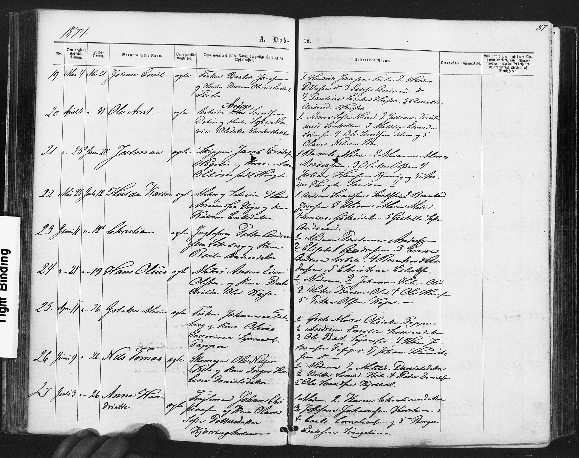 Hvaler prestekontor Kirkebøker, AV/SAO-A-2001/F/Fa/L0007: Parish register (official) no. I 7, 1864-1878, p. 87