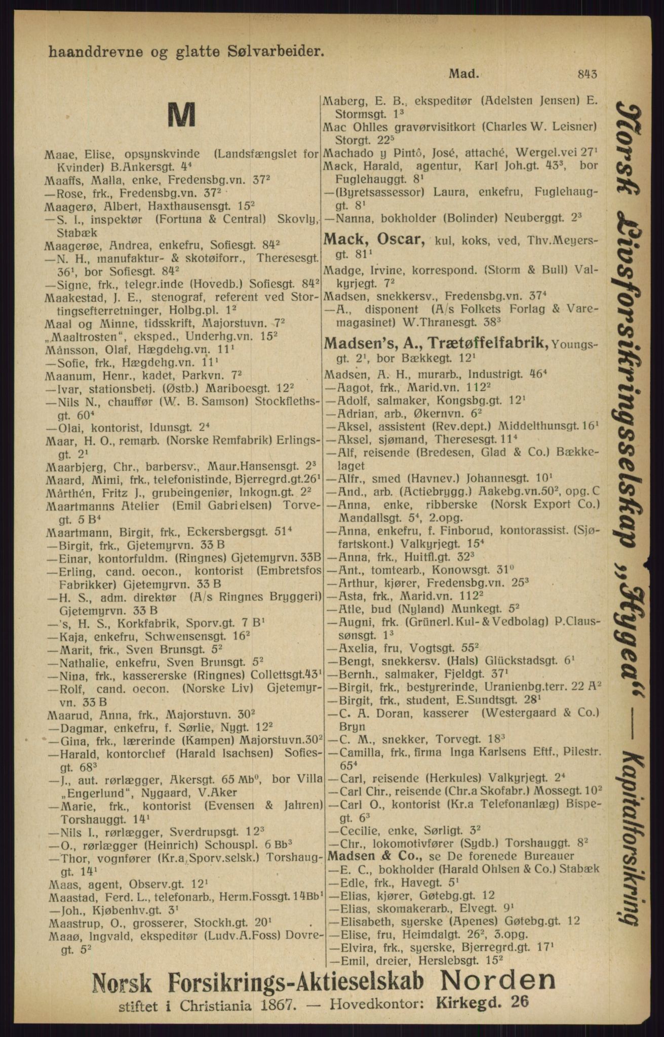 Kristiania/Oslo adressebok, PUBL/-, 1916, p. 843