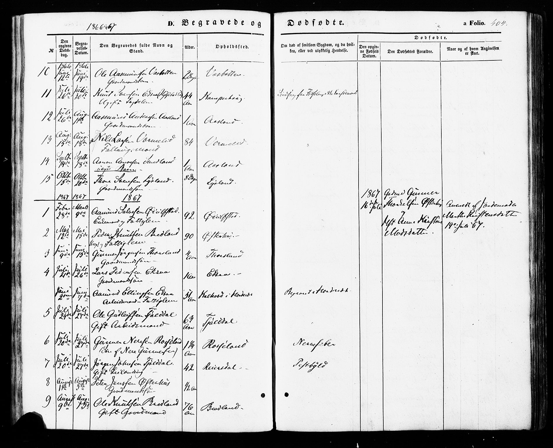 Åseral sokneprestkontor, SAK/1111-0051/F/Fa/L0002: Parish register (official) no. A 2, 1854-1884, p. 404