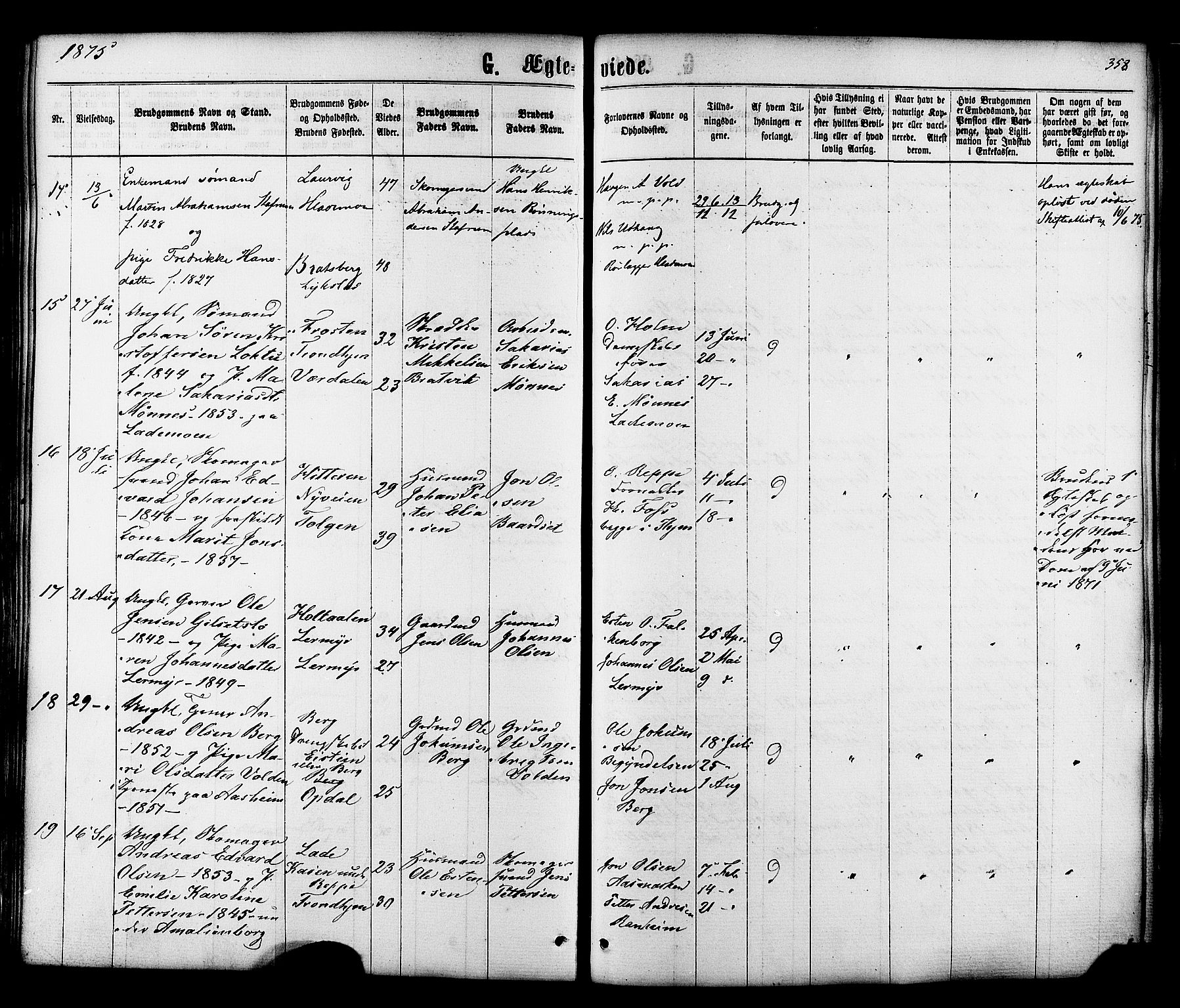 Ministerialprotokoller, klokkerbøker og fødselsregistre - Sør-Trøndelag, AV/SAT-A-1456/606/L0293: Parish register (official) no. 606A08, 1866-1877, p. 358