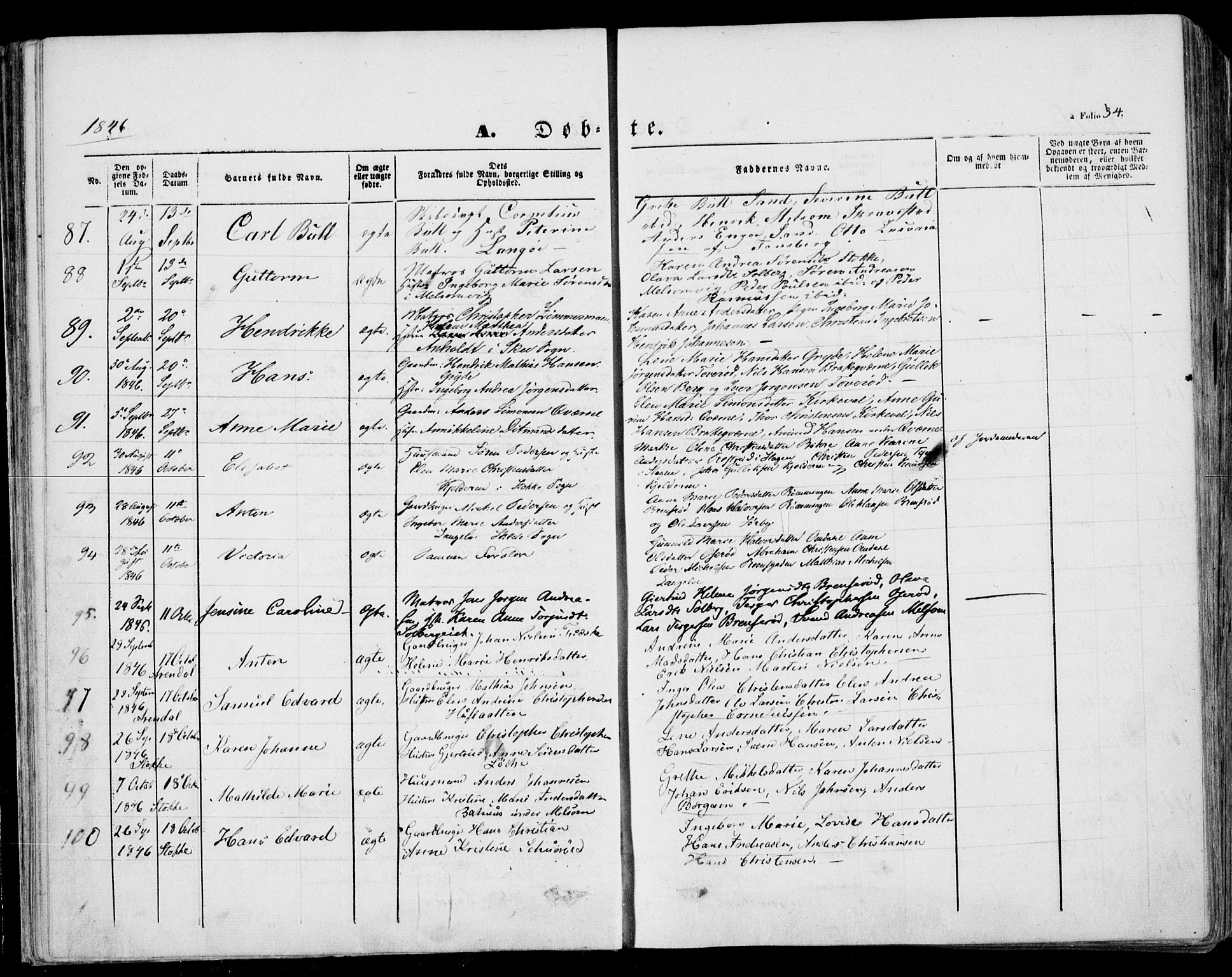 Stokke kirkebøker, SAKO/A-320/F/Fa/L0007: Parish register (official) no. I 7, 1844-1857, p. 34