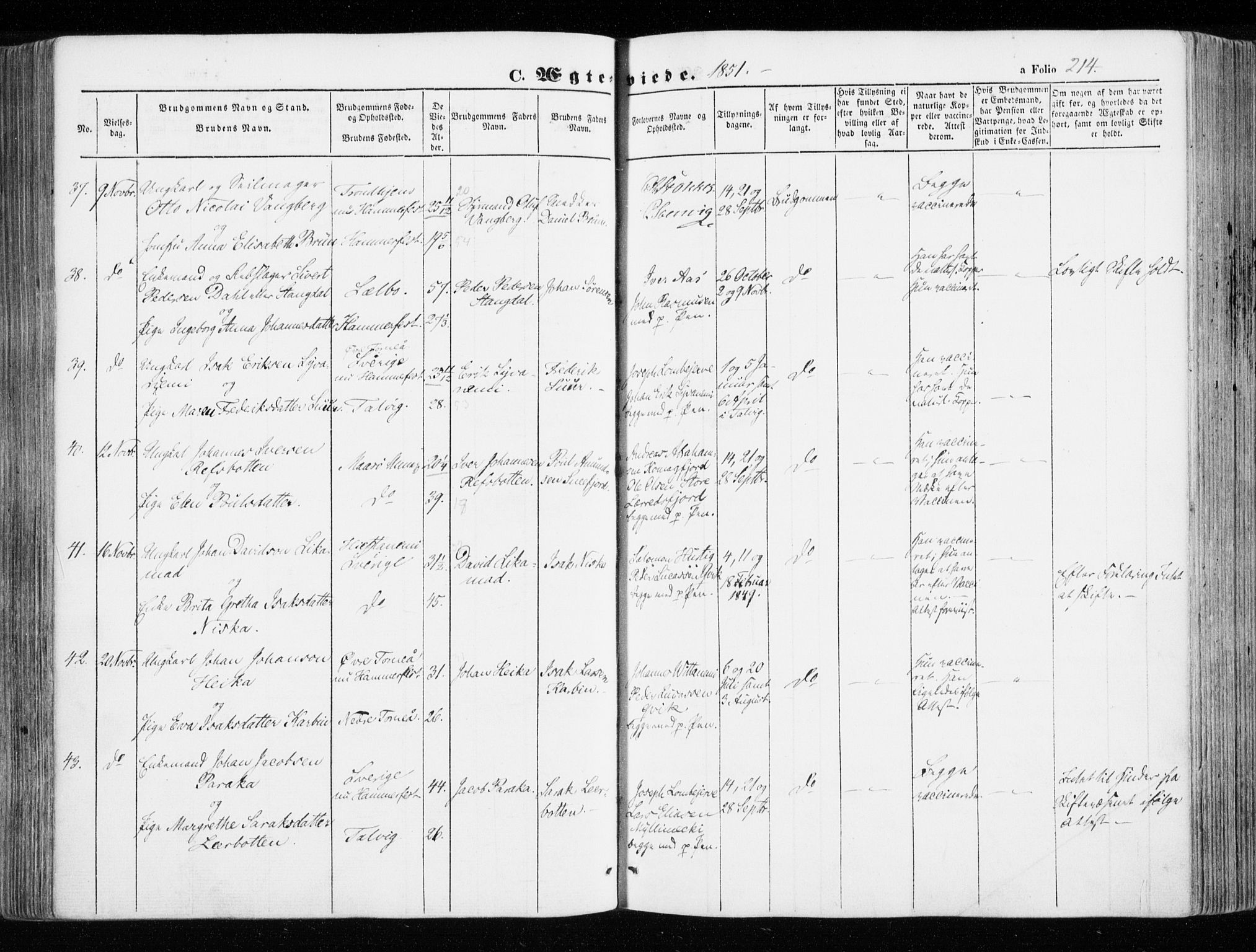 Hammerfest sokneprestkontor, AV/SATØ-S-1347/H/Ha/L0004.kirke: Parish register (official) no. 4, 1843-1856, p. 214