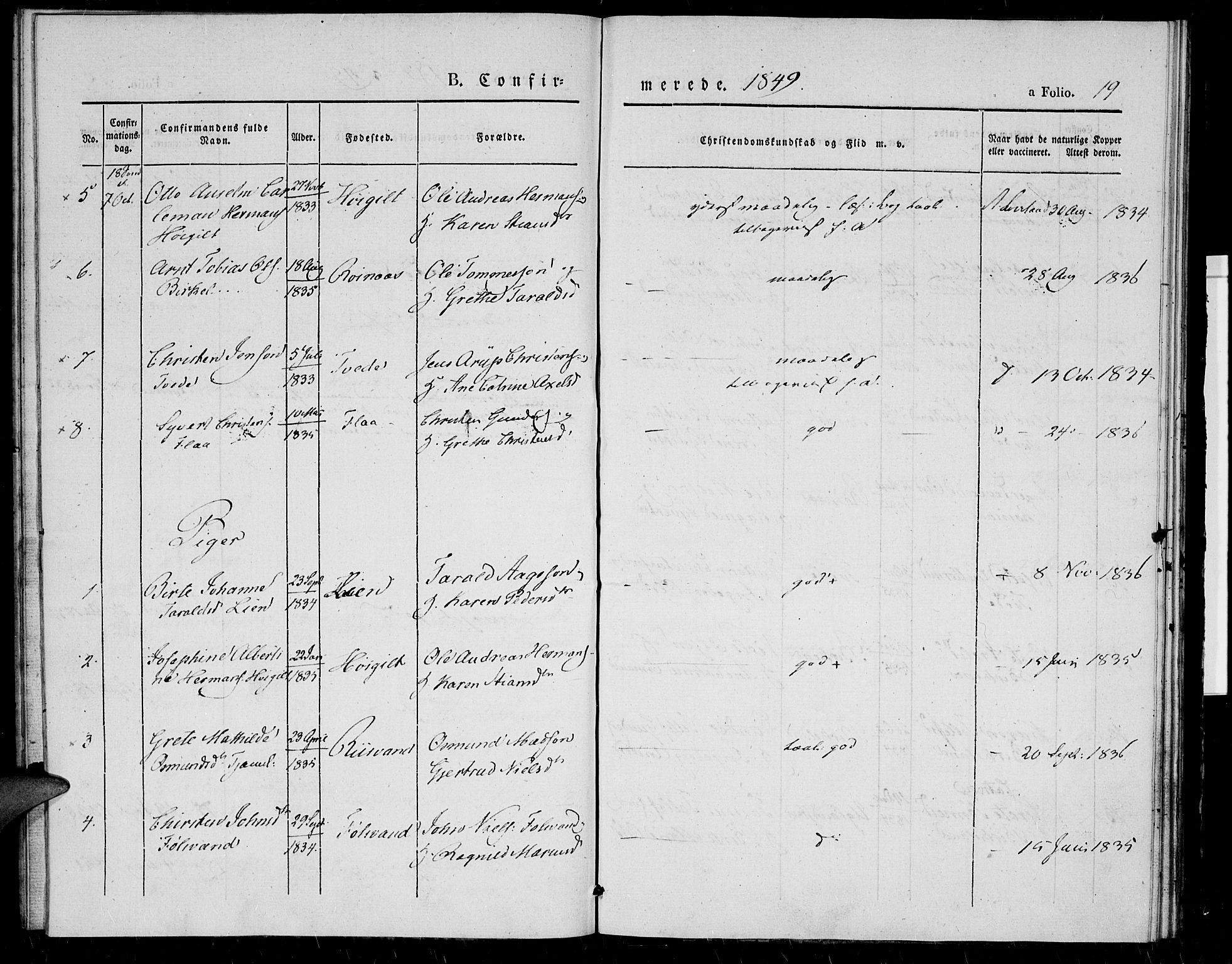 Birkenes sokneprestkontor, AV/SAK-1111-0004/F/Fa/L0002: Parish register (official) no. A 2, 1839-1849, p. 19