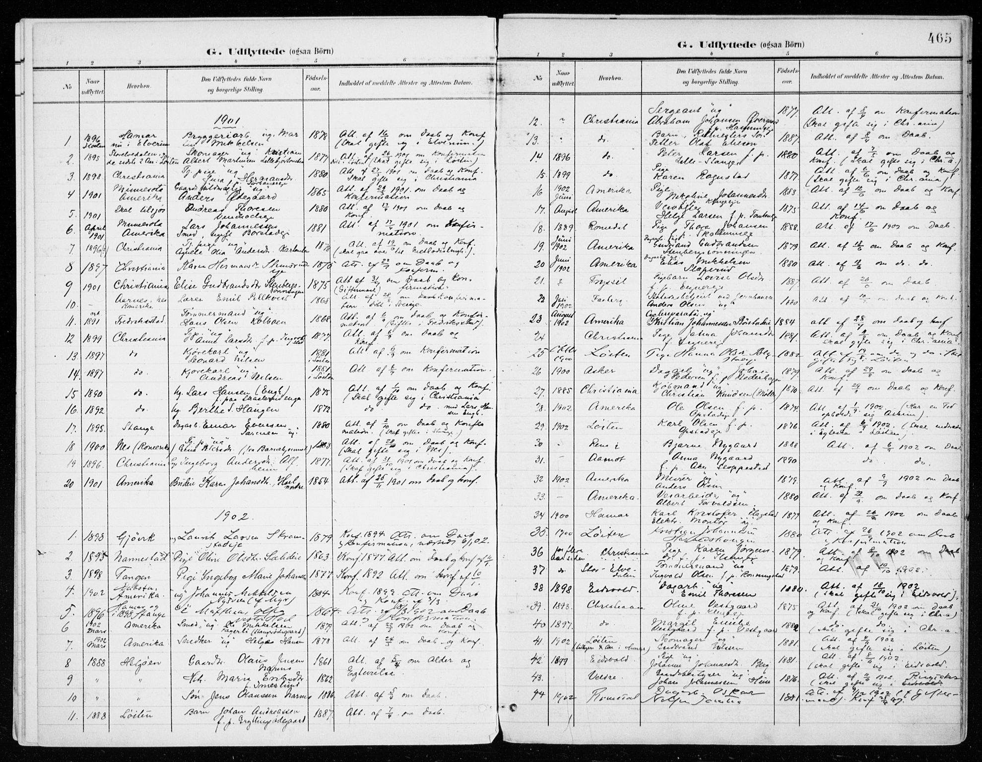 Vang prestekontor, Hedmark, SAH/PREST-008/H/Ha/Haa/L0021: Parish register (official) no. 21, 1902-1917, p. 465