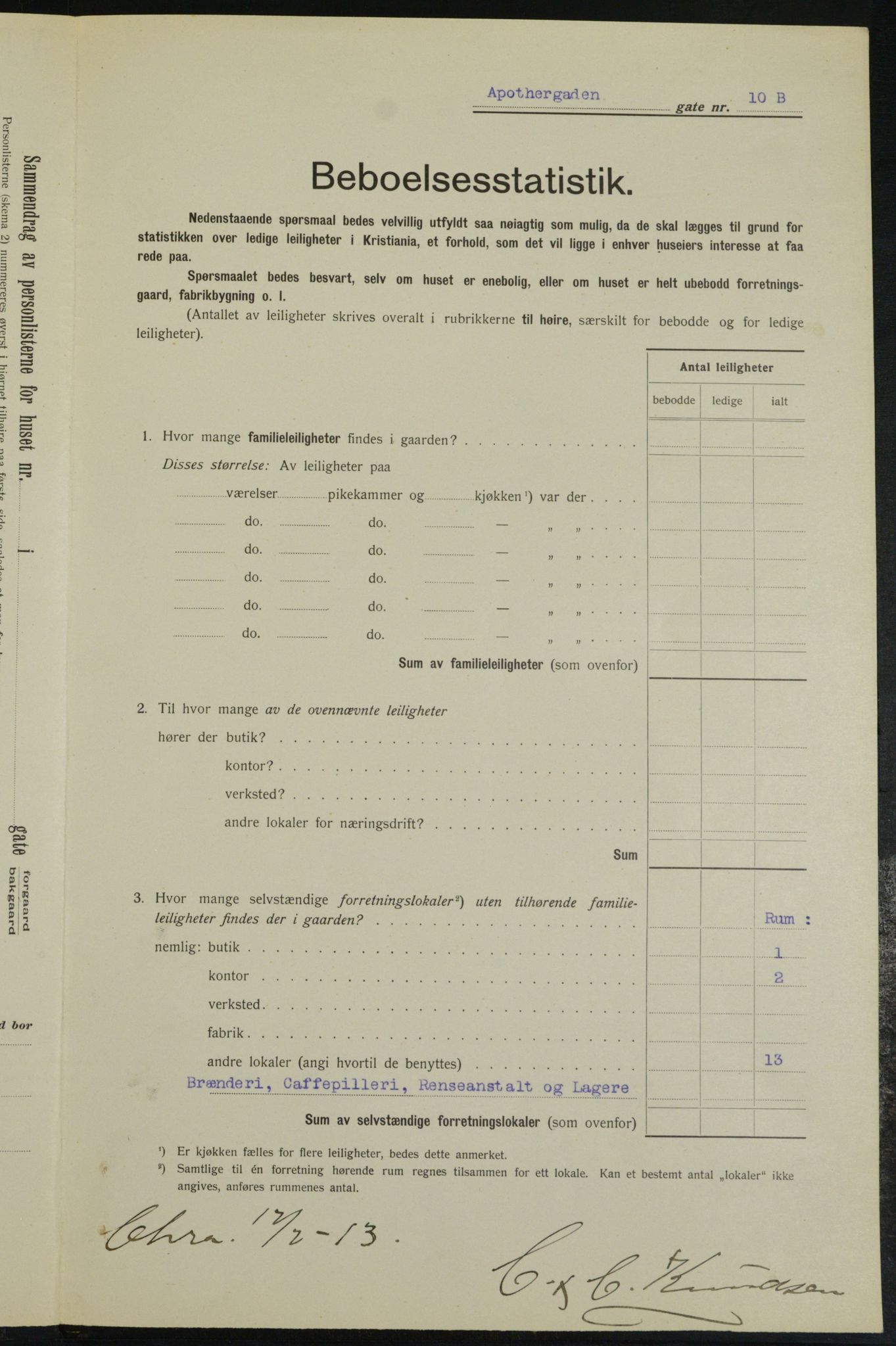 OBA, Municipal Census 1913 for Kristiania, 1913, p. 1372