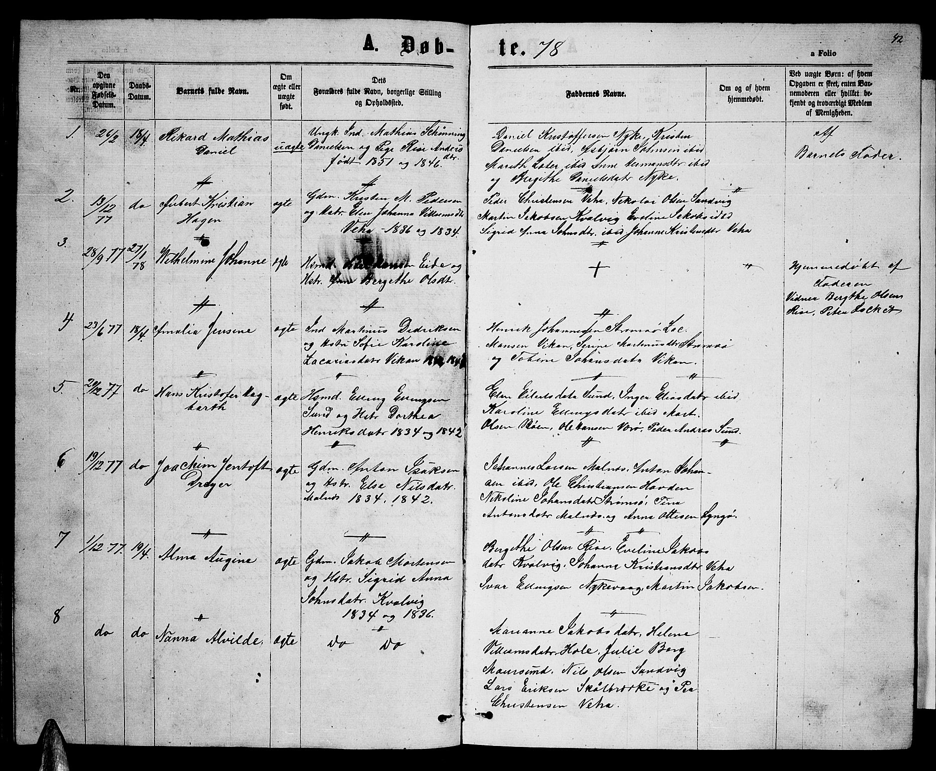 Ministerialprotokoller, klokkerbøker og fødselsregistre - Nordland, AV/SAT-A-1459/892/L1324: Parish register (copy) no. 892C01, 1865-1879, p. 42