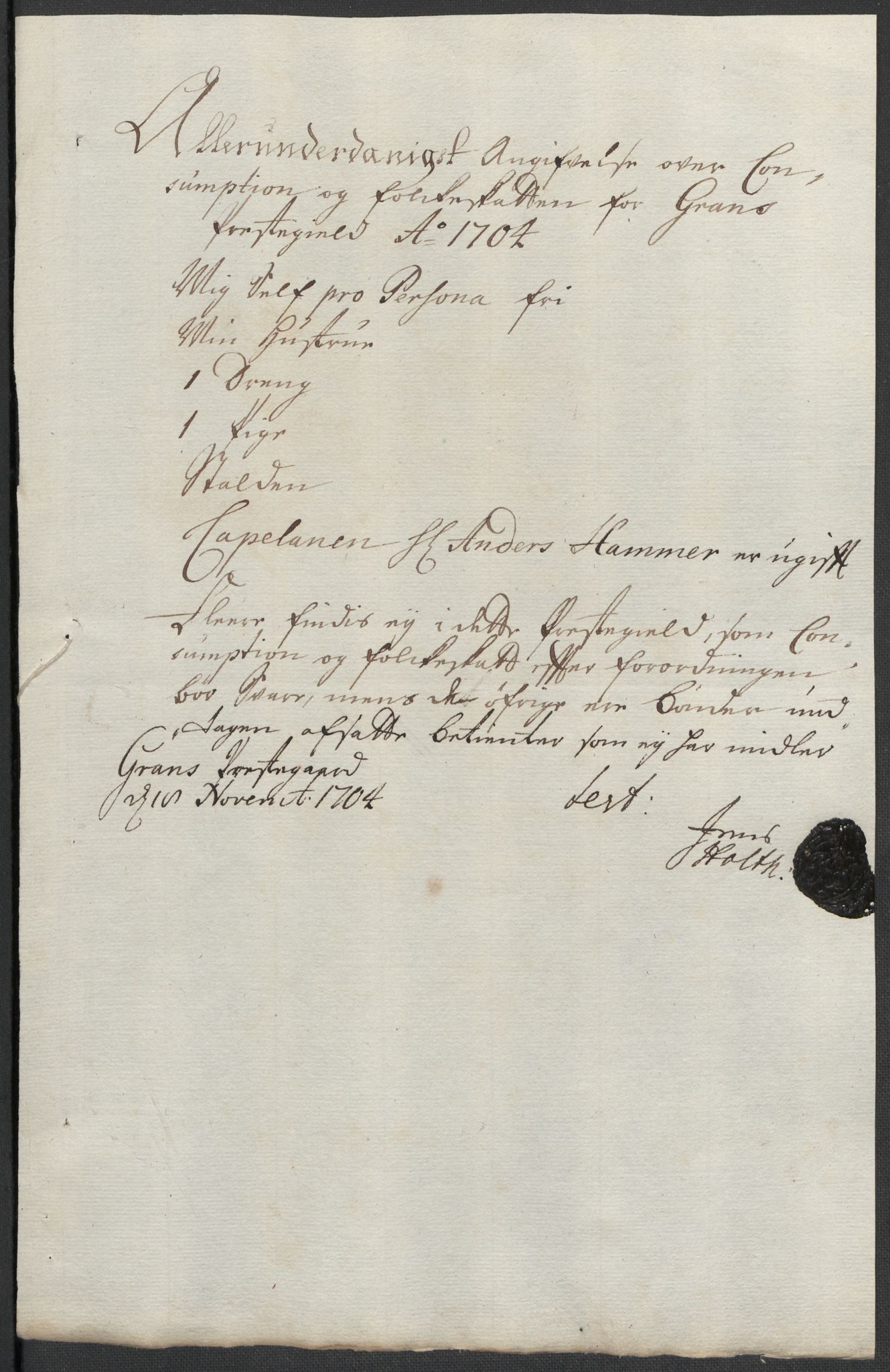 Rentekammeret inntil 1814, Reviderte regnskaper, Fogderegnskap, RA/EA-4092/R18/L1302: Fogderegnskap Hadeland, Toten og Valdres, 1704, p. 349