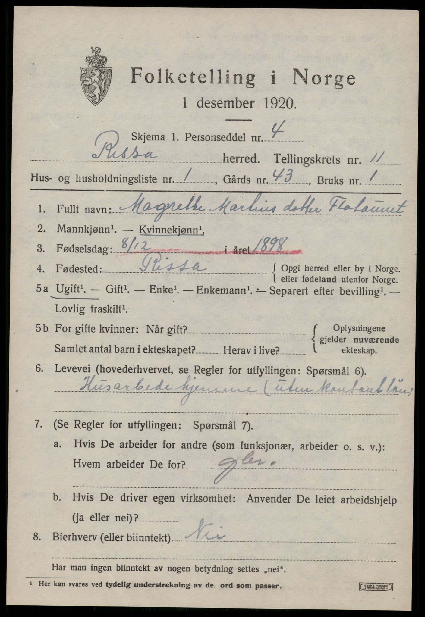 SAT, 1920 census for Rissa, 1920, p. 6983