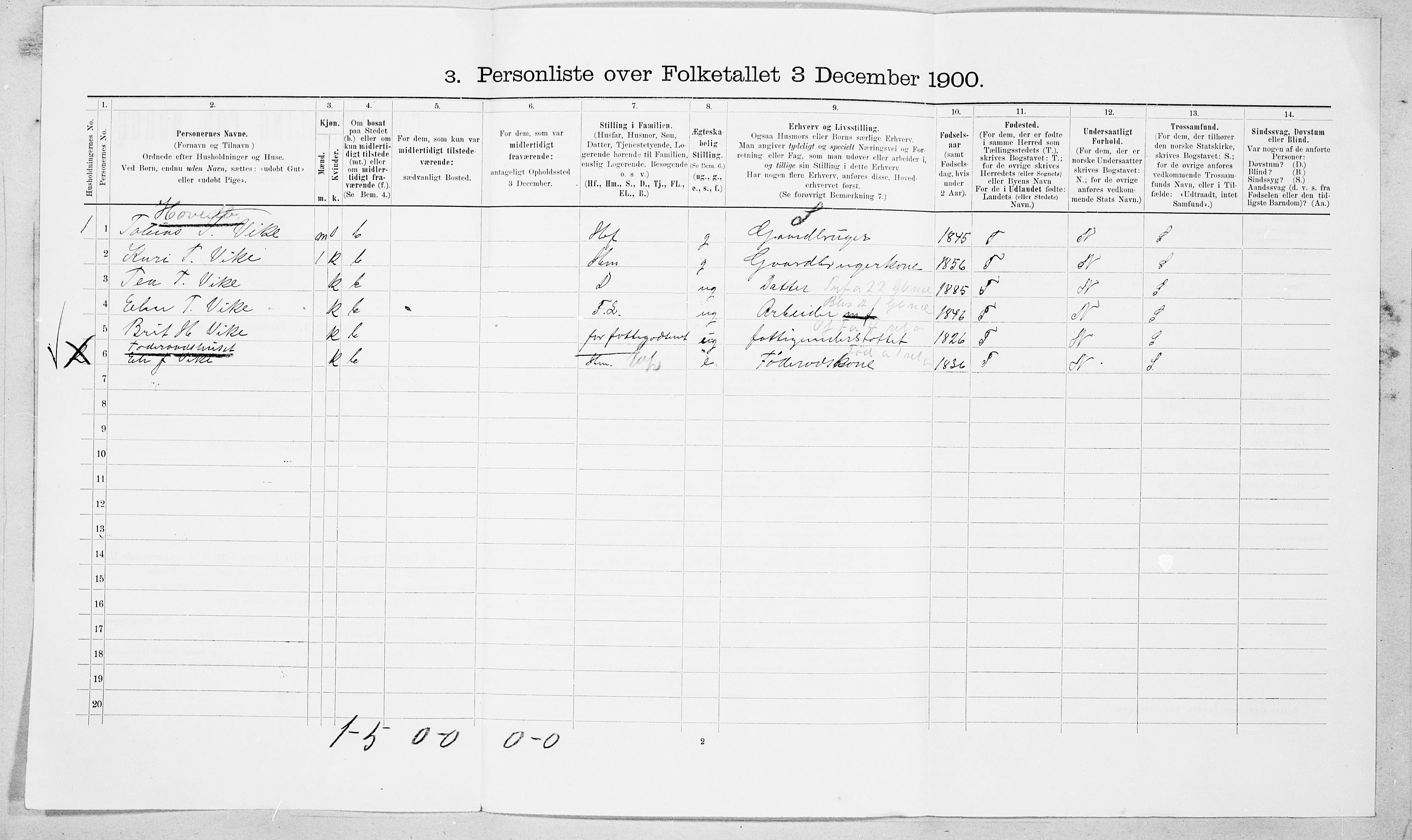 SAT, 1900 census for Eresfjord og Vistdal, 1900, p. 256