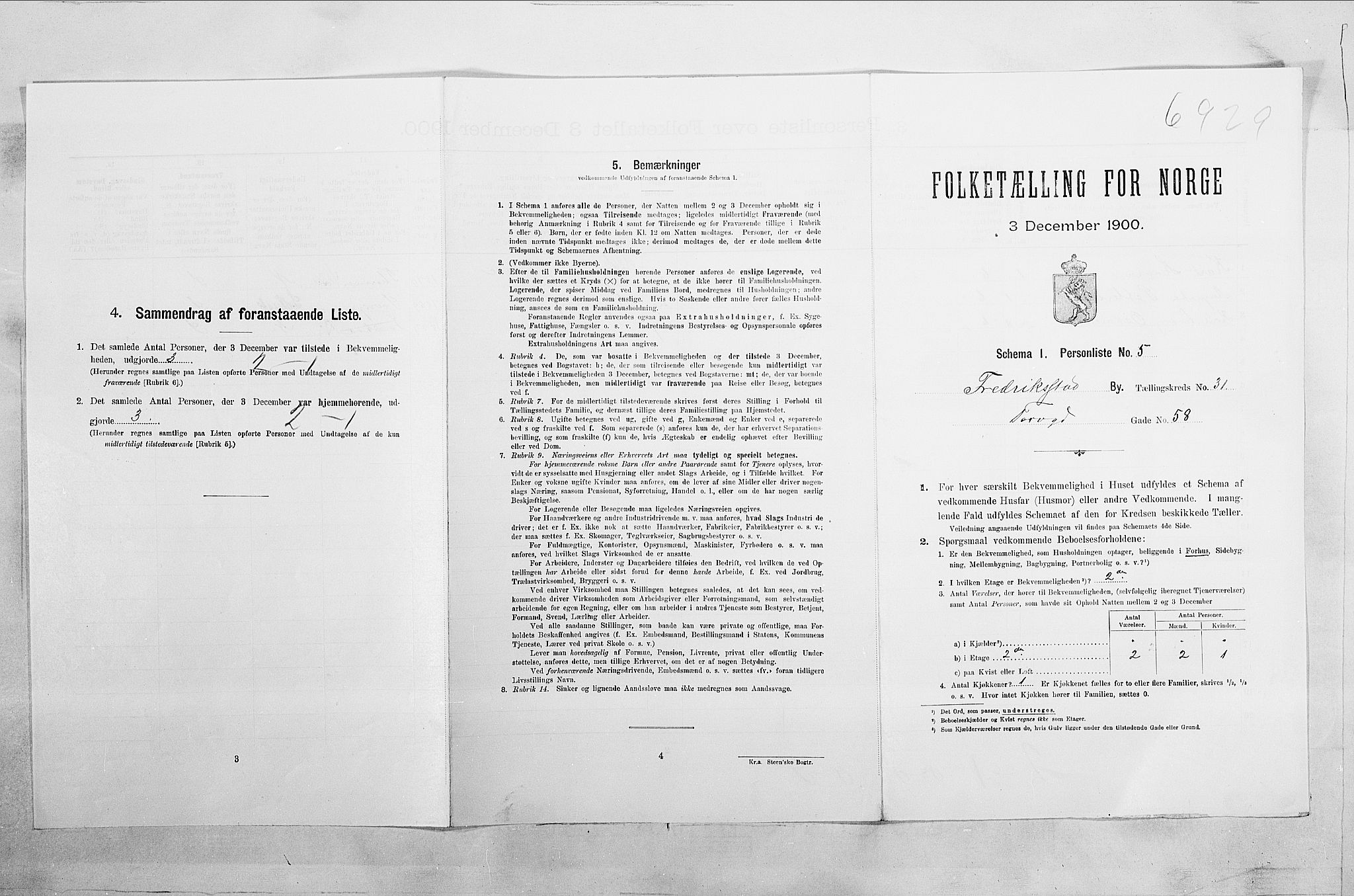 SAO, 1900 census for Fredrikstad, 1900