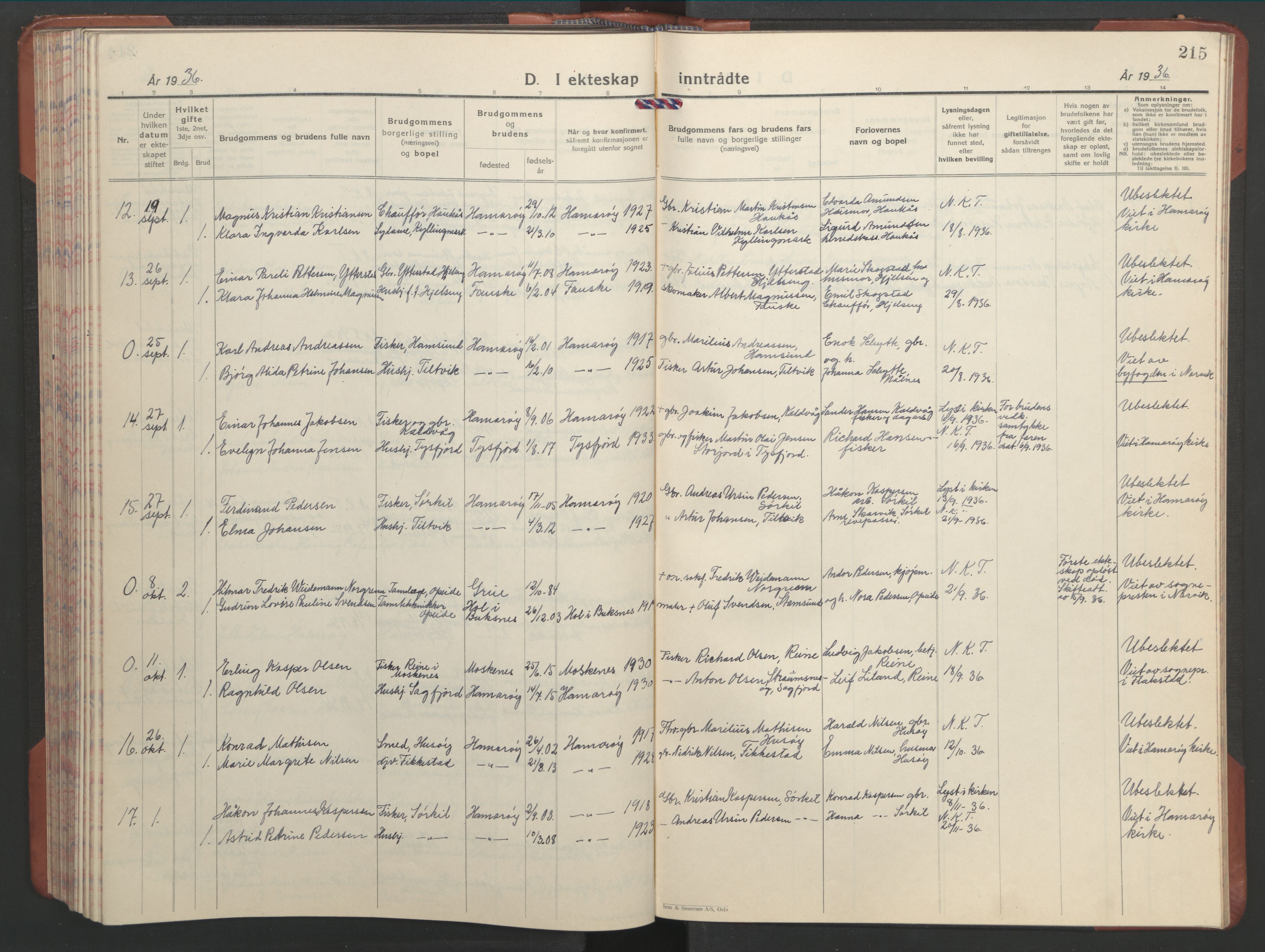 Ministerialprotokoller, klokkerbøker og fødselsregistre - Nordland, SAT/A-1459/859/L0862: Parish register (copy) no. 859C08, 1925-1936, p. 215