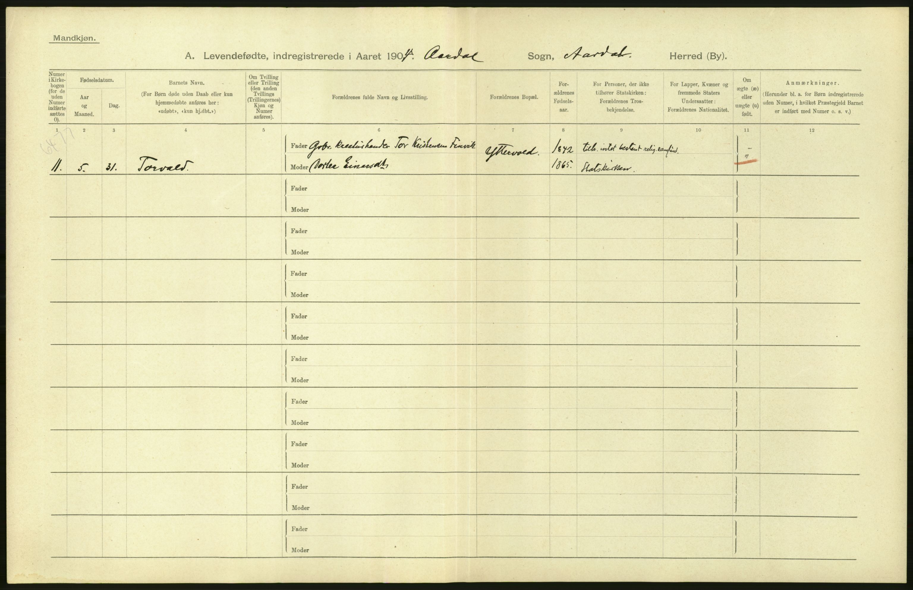 Statistisk sentralbyrå, Sosiodemografiske emner, Befolkning, AV/RA-S-2228/D/Df/Dfa/Dfab/L0012: Stavanger amt: Fødte, gifte, døde, 1904, p. 366