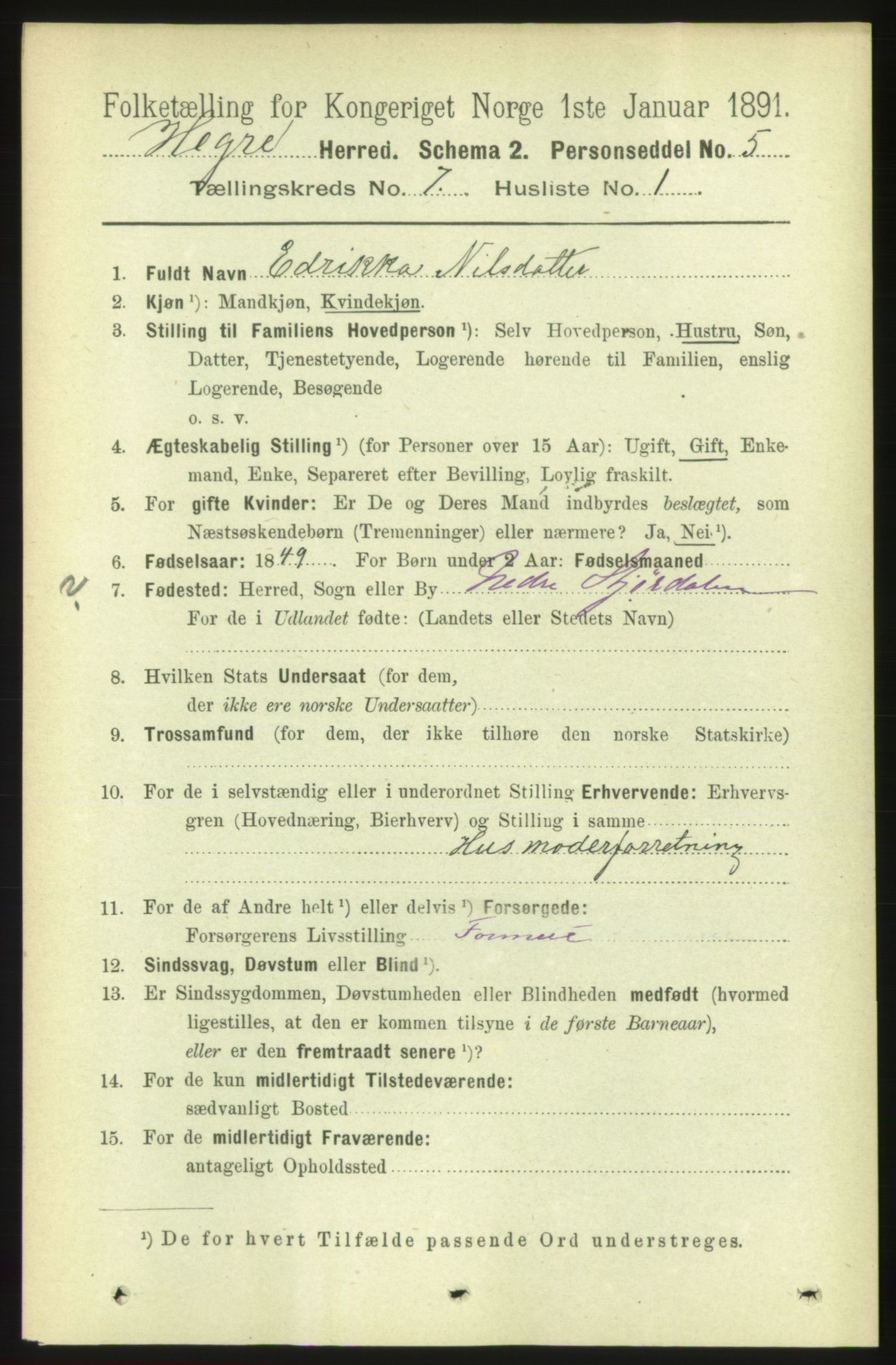 RA, 1891 census for 1712 Hegra, 1891, p. 2818