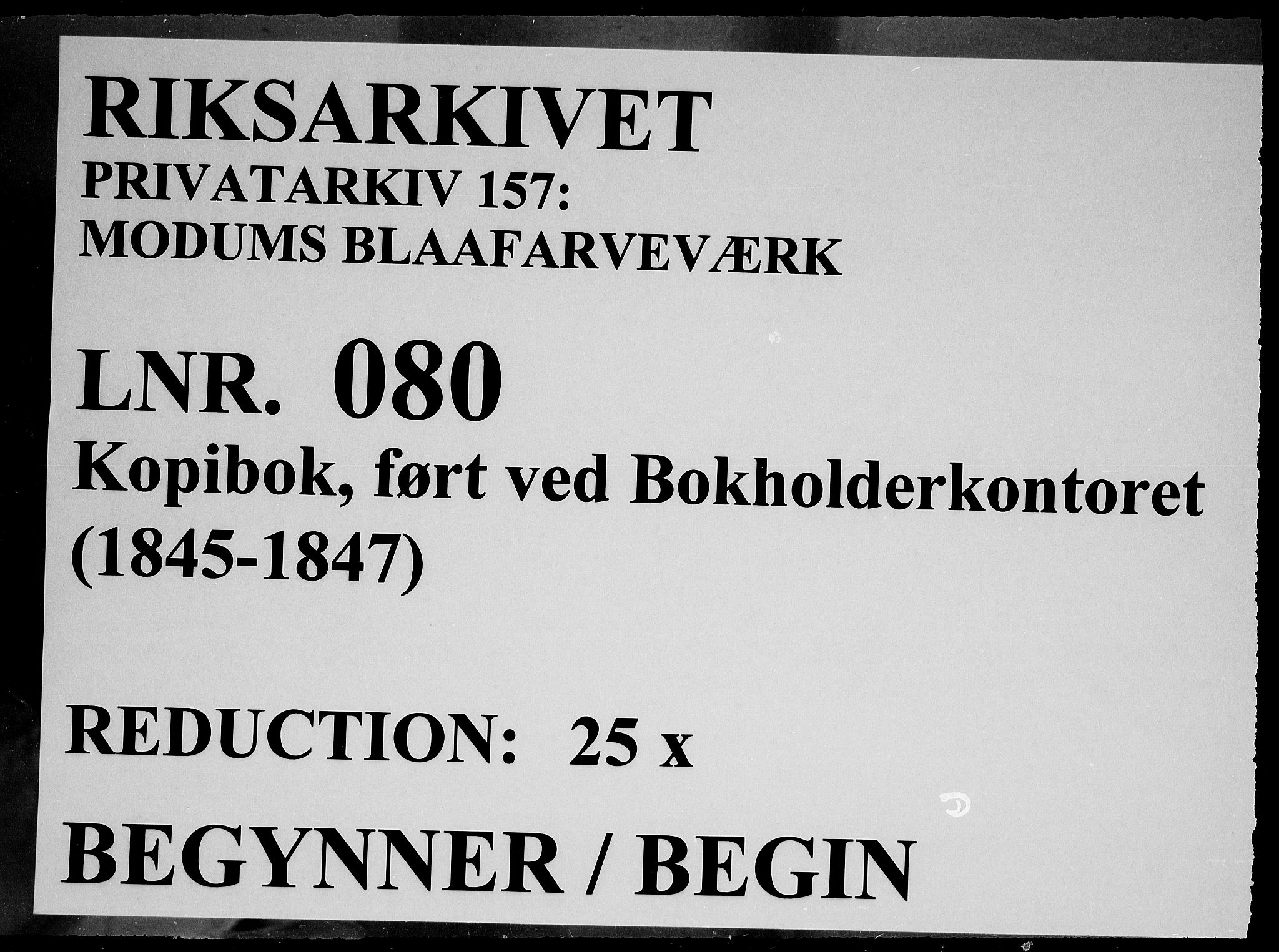 Modums Blaafarveværk, RA/PA-0157/G/Gb/L0080/0001: -- / Kopibok, ført ved Bokholderkontoret, 1845-1847, p. 1