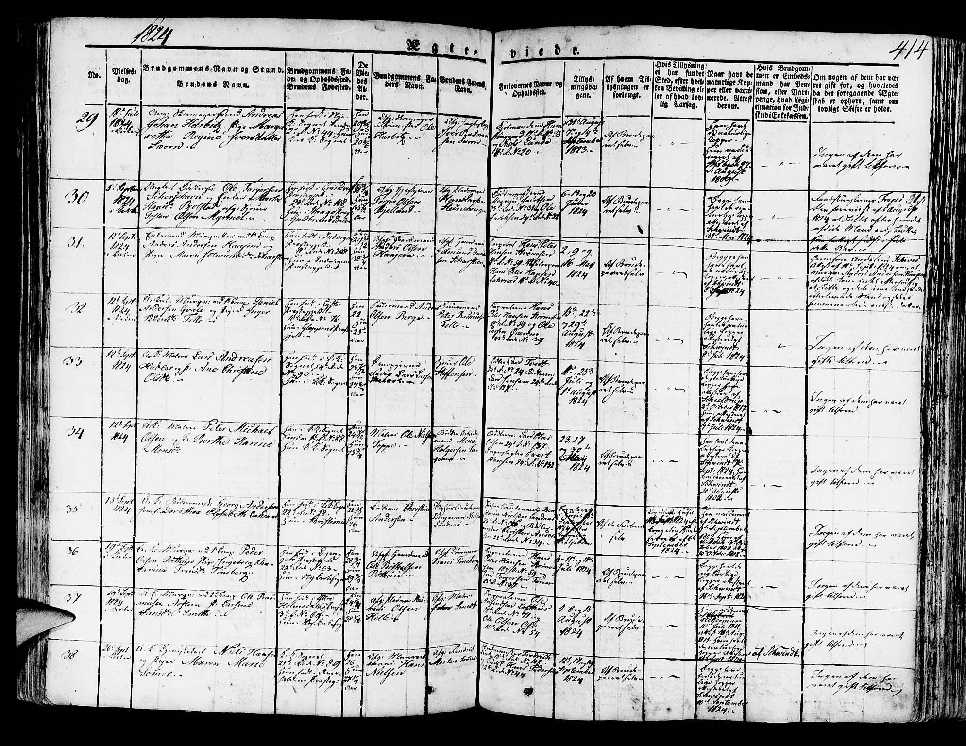 Korskirken sokneprestembete, AV/SAB-A-76101/H/Haa/L0014: Parish register (official) no. A 14, 1823-1835, p. 414