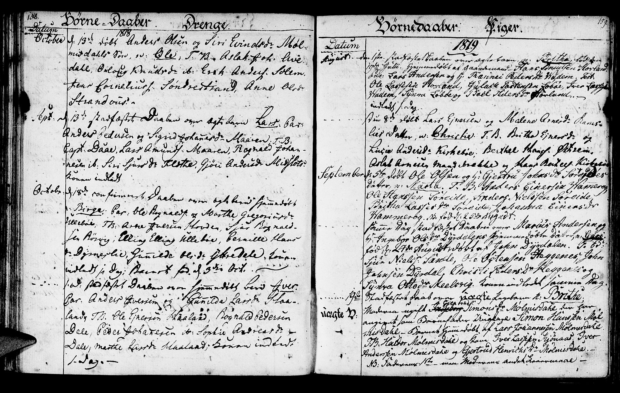 Lavik sokneprestembete, SAB/A-80901: Parish register (official) no. A 1, 1809-1822, p. 158-159