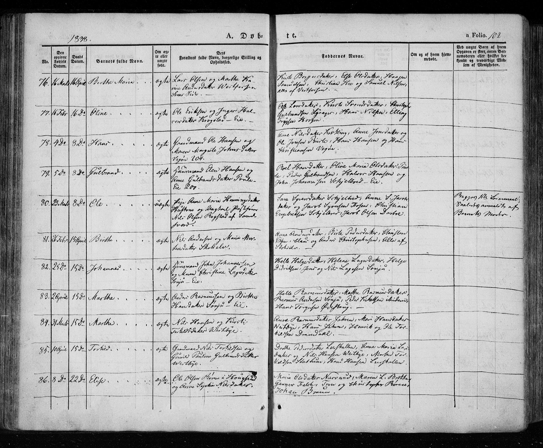 Eiker kirkebøker, SAKO/A-4/F/Fa/L0013a: Parish register (official) no. I 13A, 1832-1845, p. 102