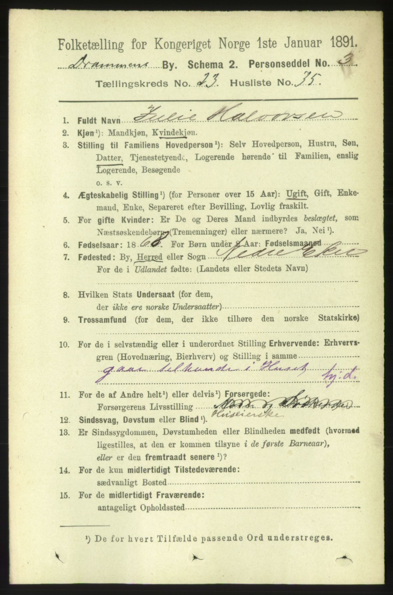 RA, 1891 census for 0602 Drammen, 1891, p. 14613