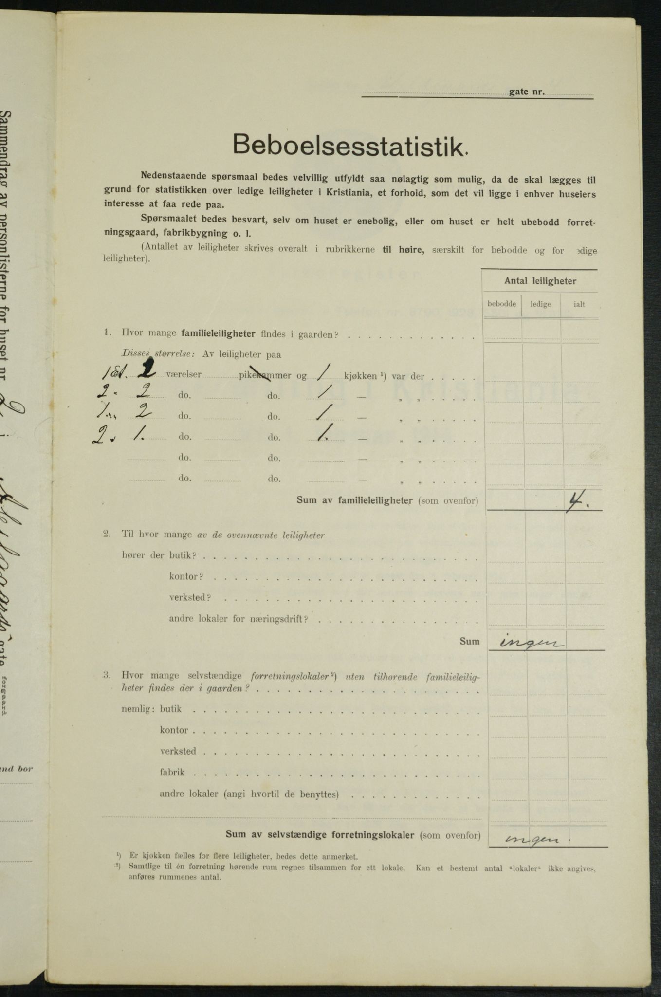 OBA, Municipal Census 1914 for Kristiania, 1914, p. 4