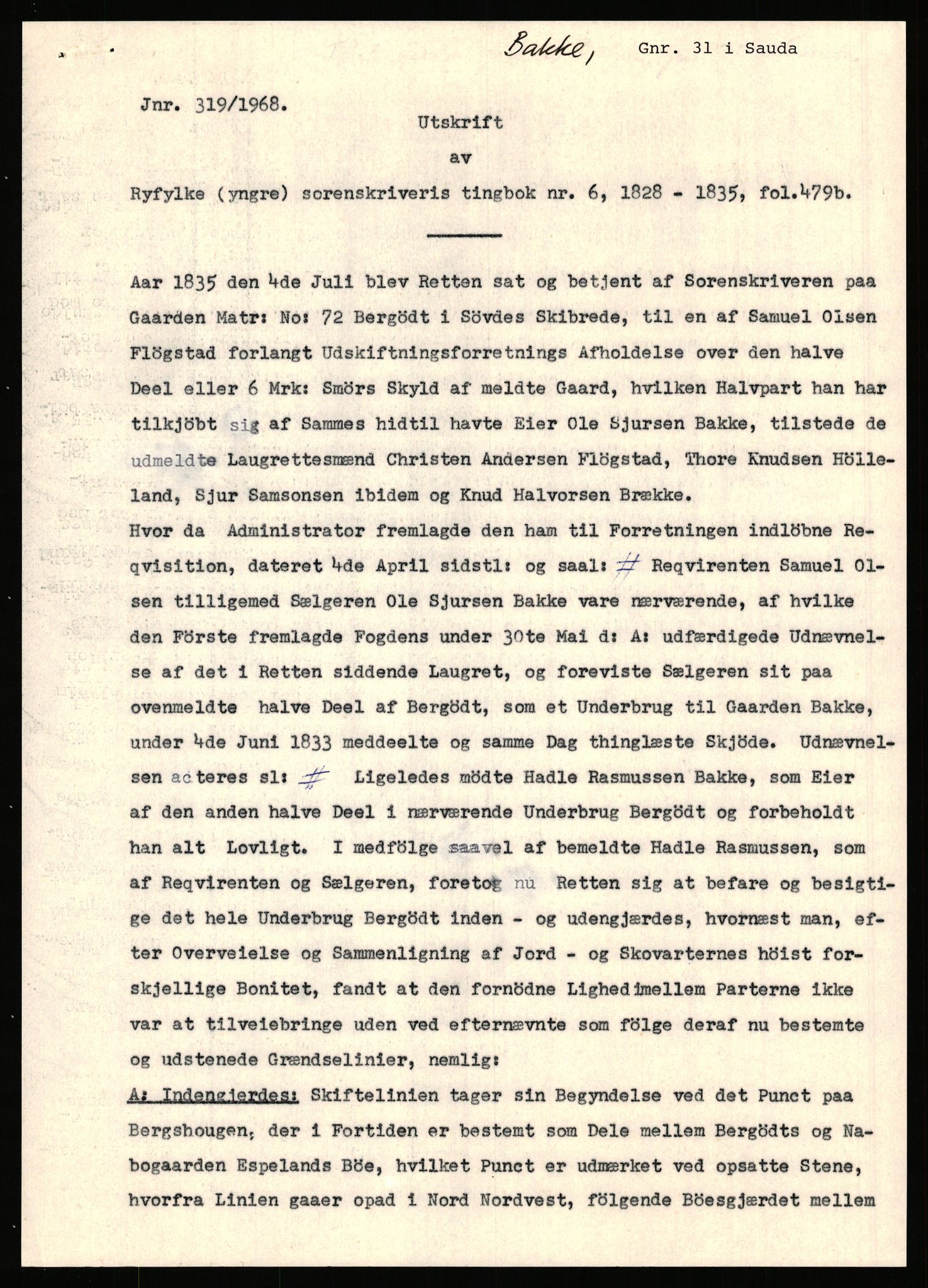 Statsarkivet i Stavanger, AV/SAST-A-101971/03/Y/Yj/L0006: Avskrifter sortert etter gårdsnavn: Bakke - Baustad, 1750-1930, p. 2