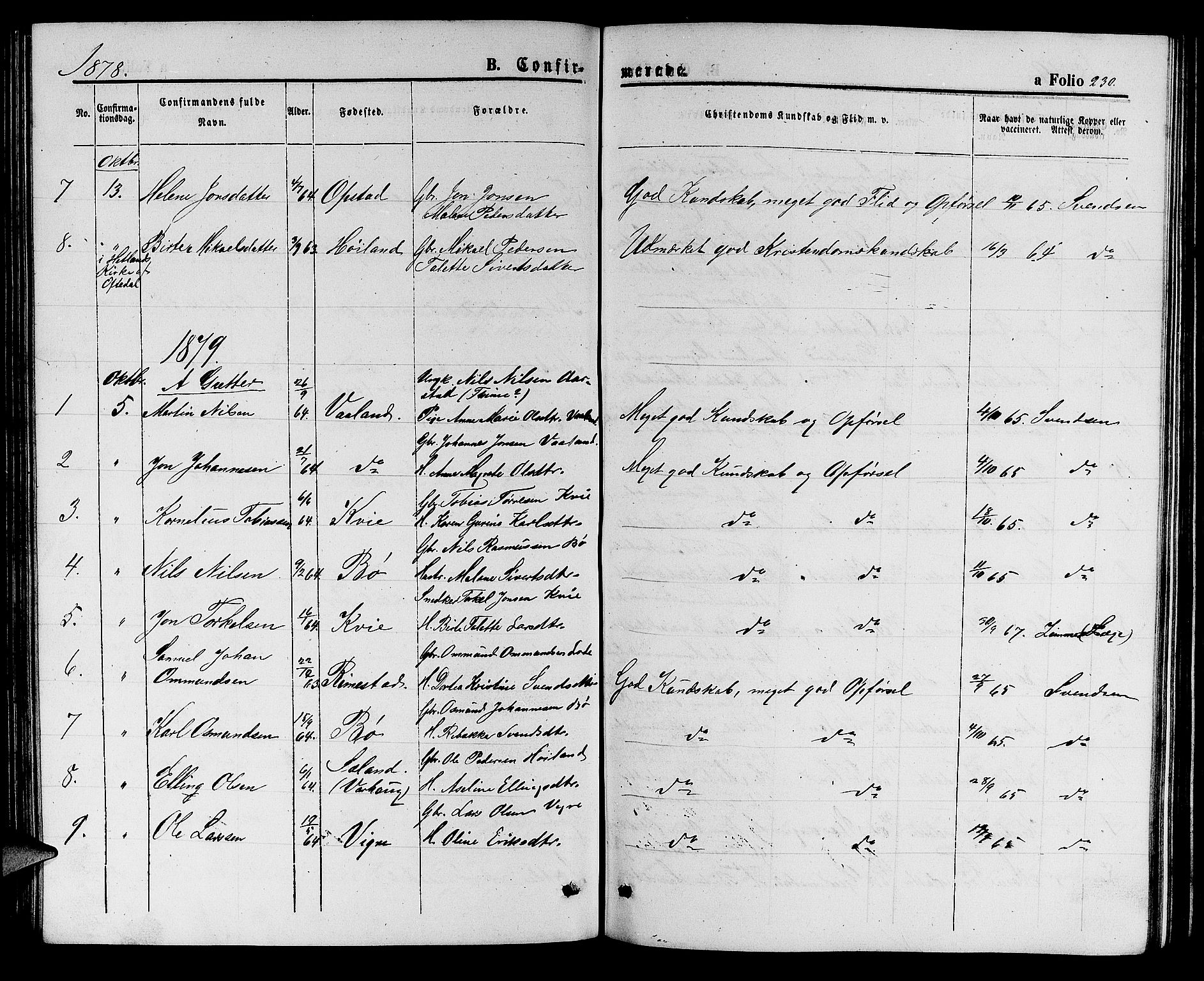 Hå sokneprestkontor, AV/SAST-A-101801/001/30BB/L0001: Parish register (copy) no. B 1, 1854-1883, p. 230