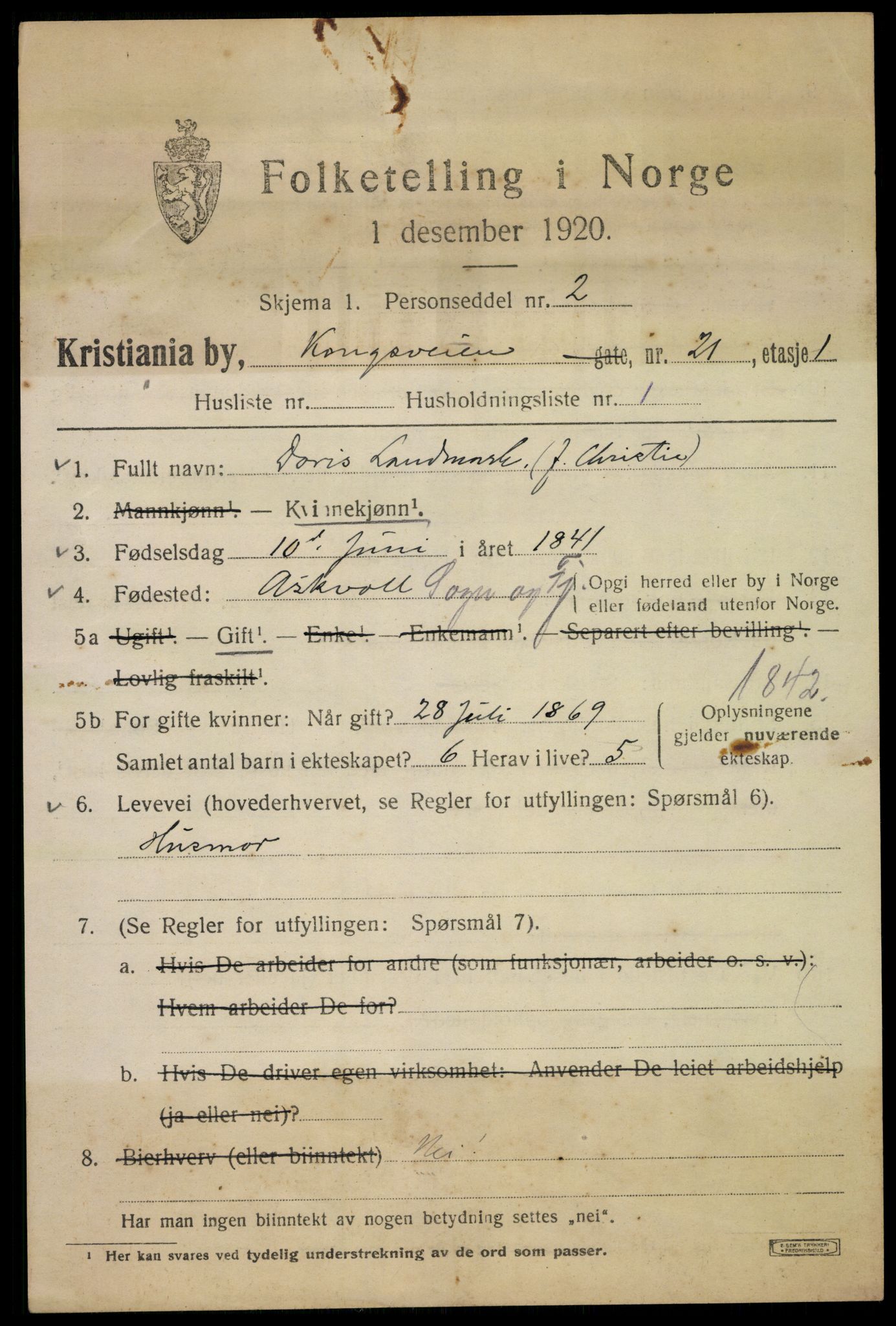 SAO, 1920 census for Kristiania, 1920, p. 348007