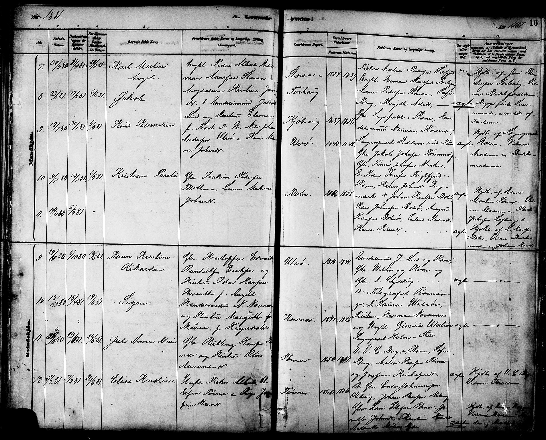 Ministerialprotokoller, klokkerbøker og fødselsregistre - Nordland, AV/SAT-A-1459/861/L0868: Parish register (official) no. 861A03, 1879-1889, p. 16