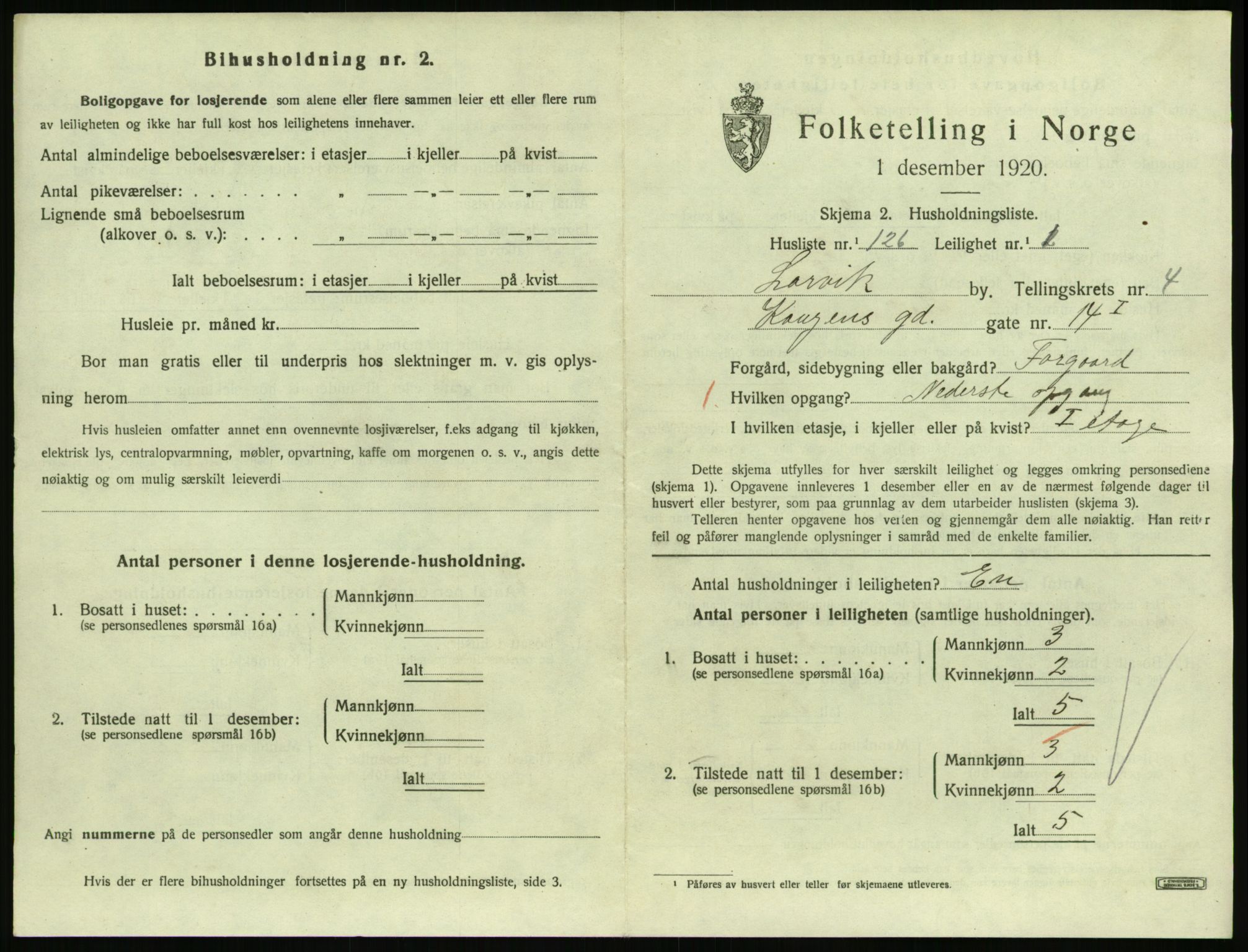 SAKO, 1920 census for Larvik, 1920, p. 4794