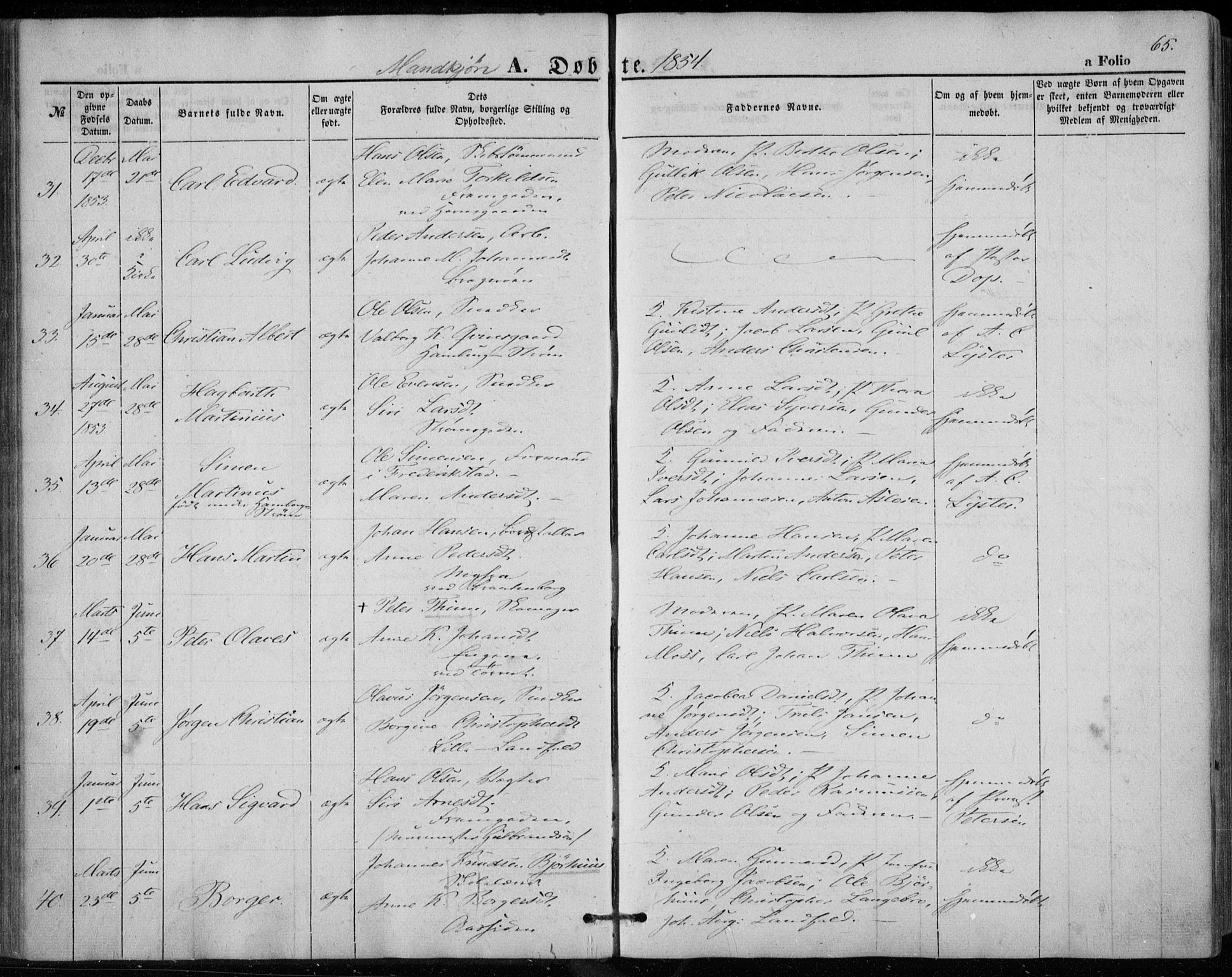 Bragernes kirkebøker, SAKO/A-6/F/Fb/L0002: Parish register (official) no. II 2, 1848-1859, p. 65
