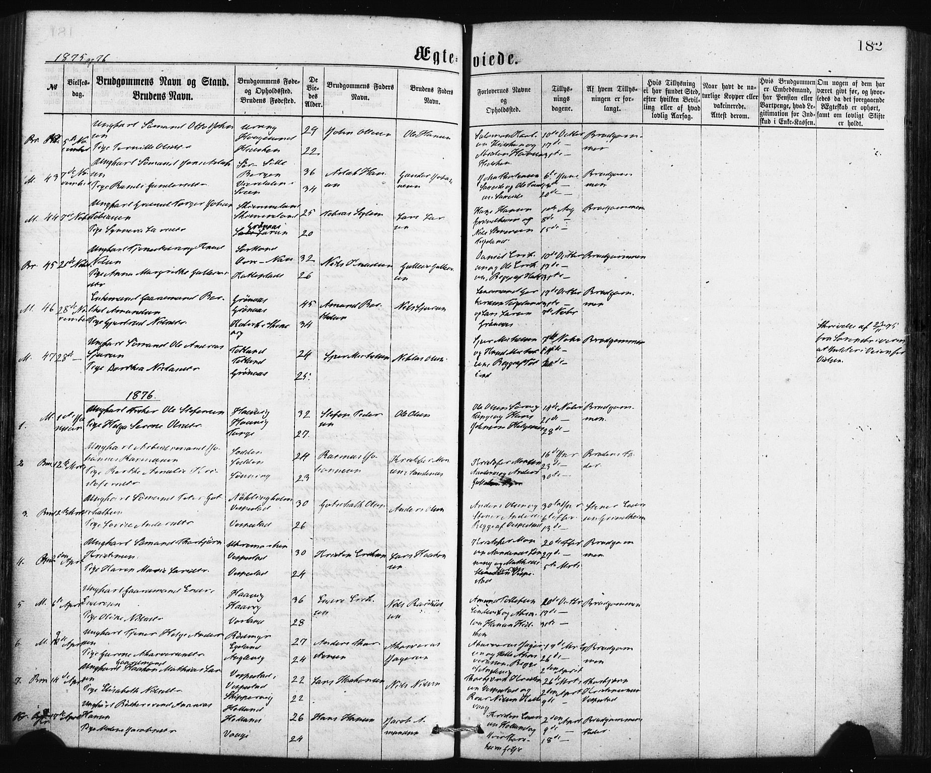 Finnås sokneprestembete, SAB/A-99925/H/Ha/Haa/Haaa/L0009: Parish register (official) no. A 9, 1873-1881, p. 182