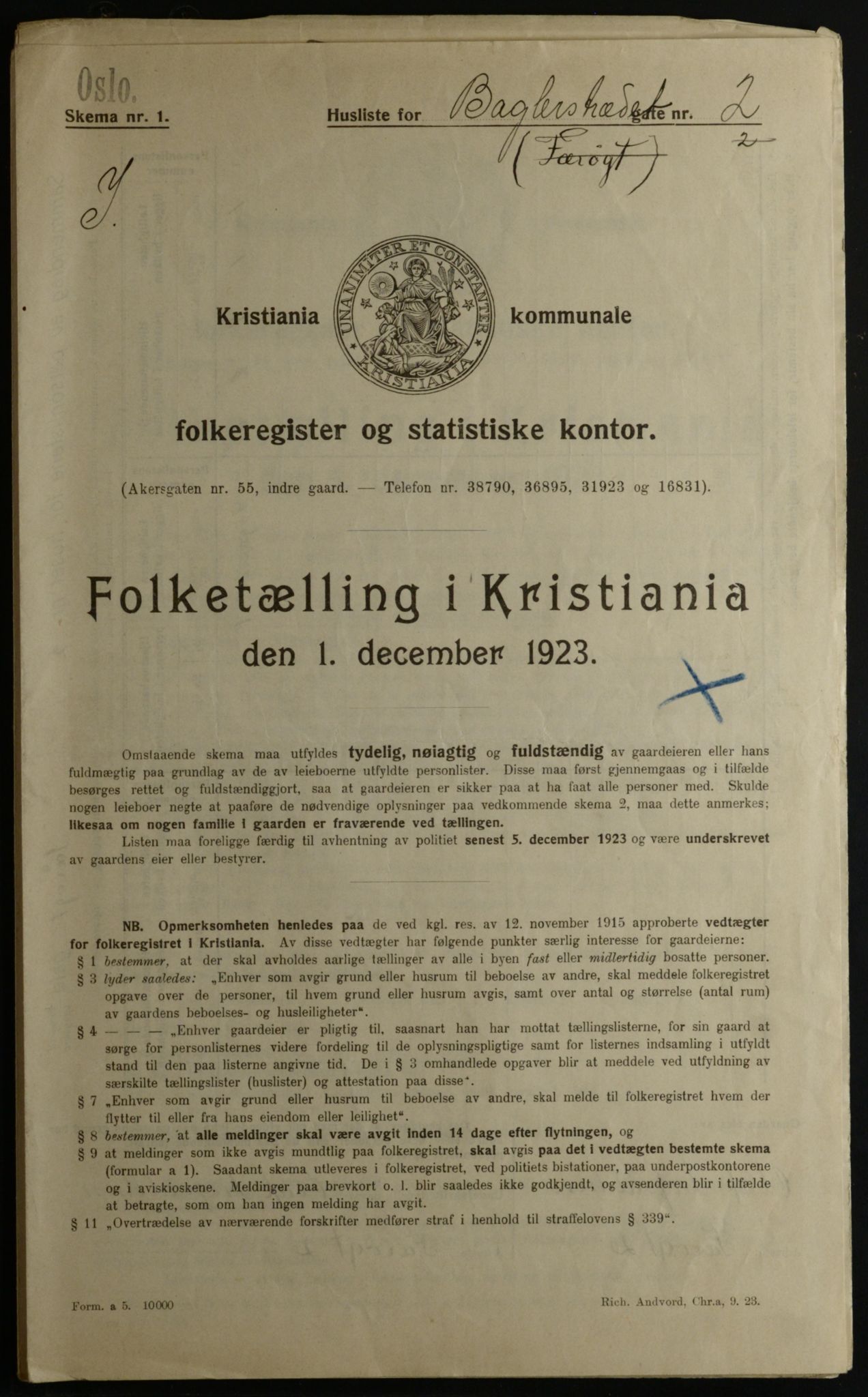 OBA, Municipal Census 1923 for Kristiania, 1923, p. 3202