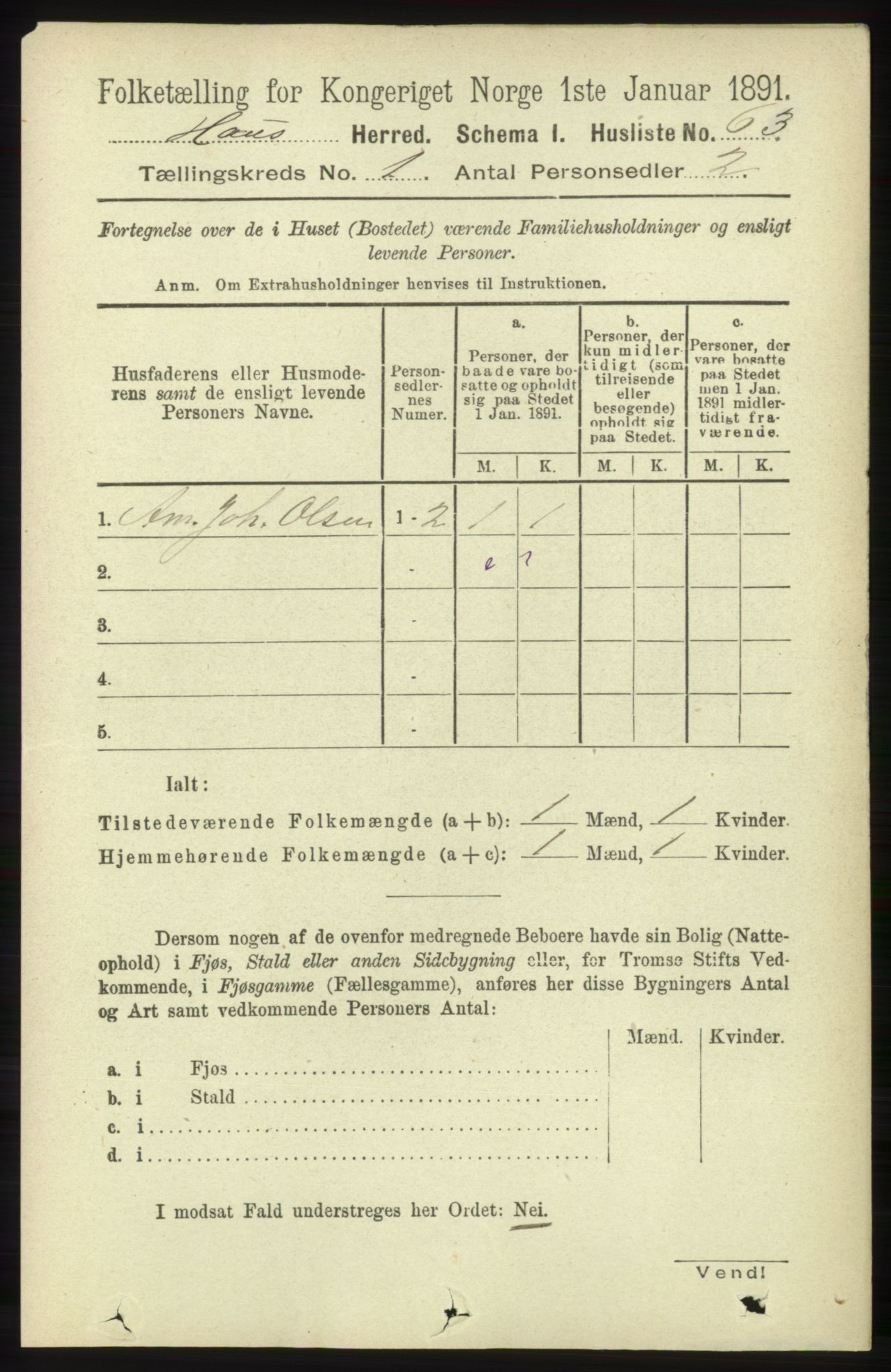 RA, 1891 census for 1250 Haus, 1891, p. 96