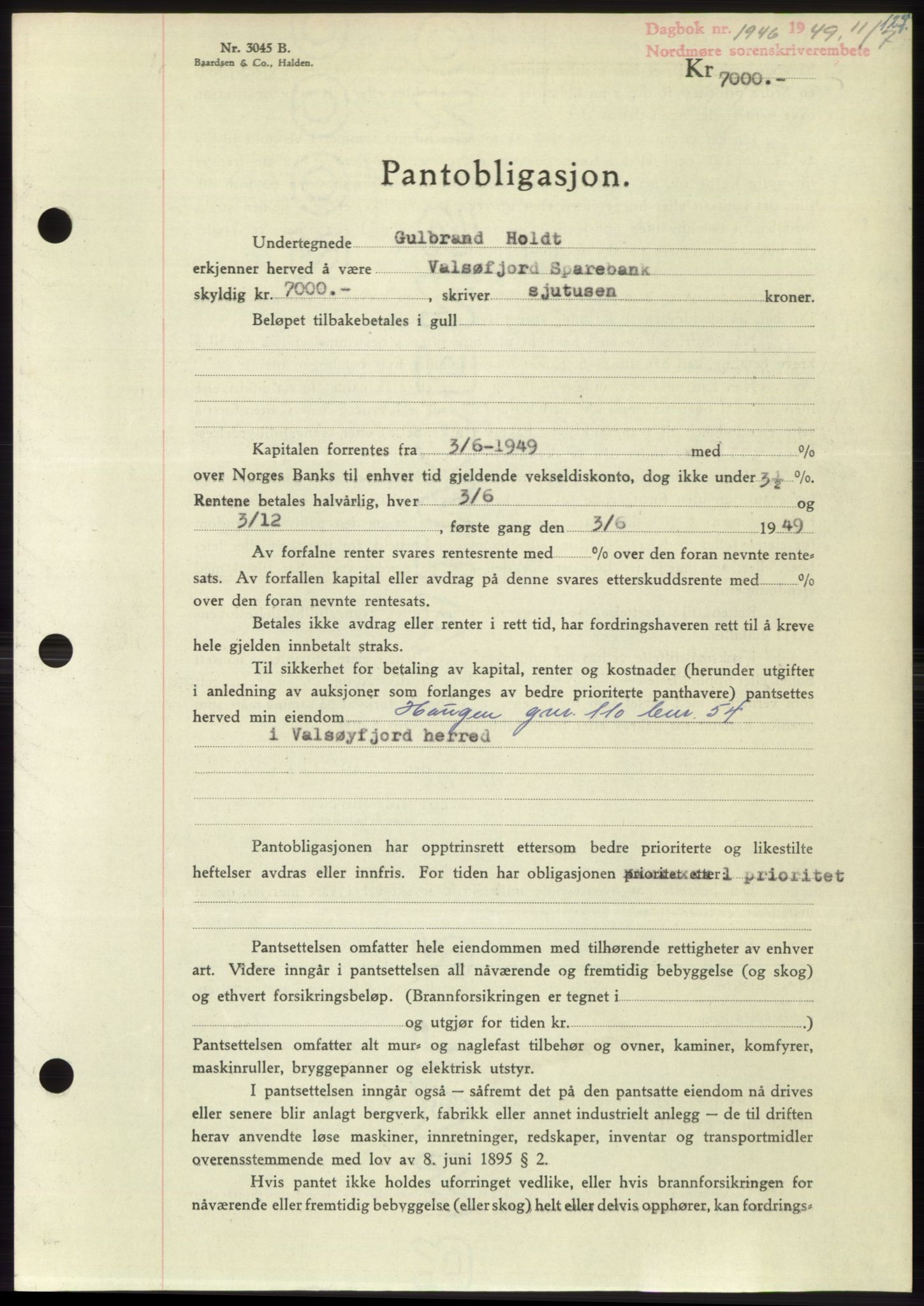 Nordmøre sorenskriveri, AV/SAT-A-4132/1/2/2Ca: Mortgage book no. B102, 1949-1949, Diary no: : 1946/1949