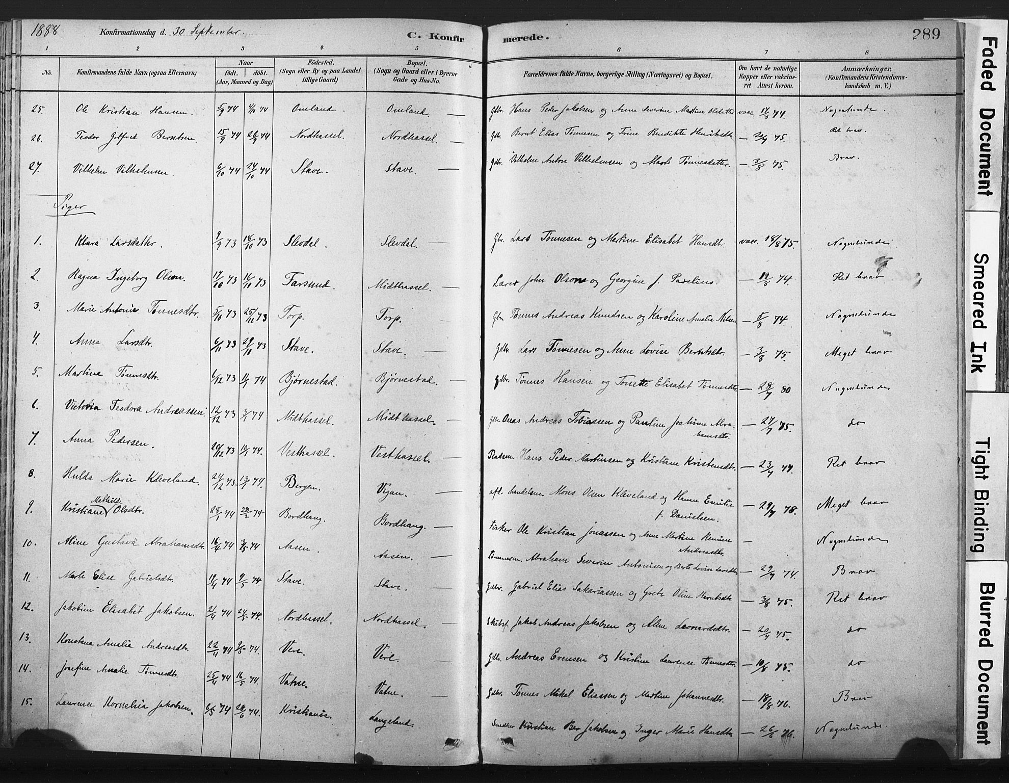 Lista sokneprestkontor, AV/SAK-1111-0027/F/Fa/L0012: Parish register (official) no. A 12, 1879-1903, p. 289