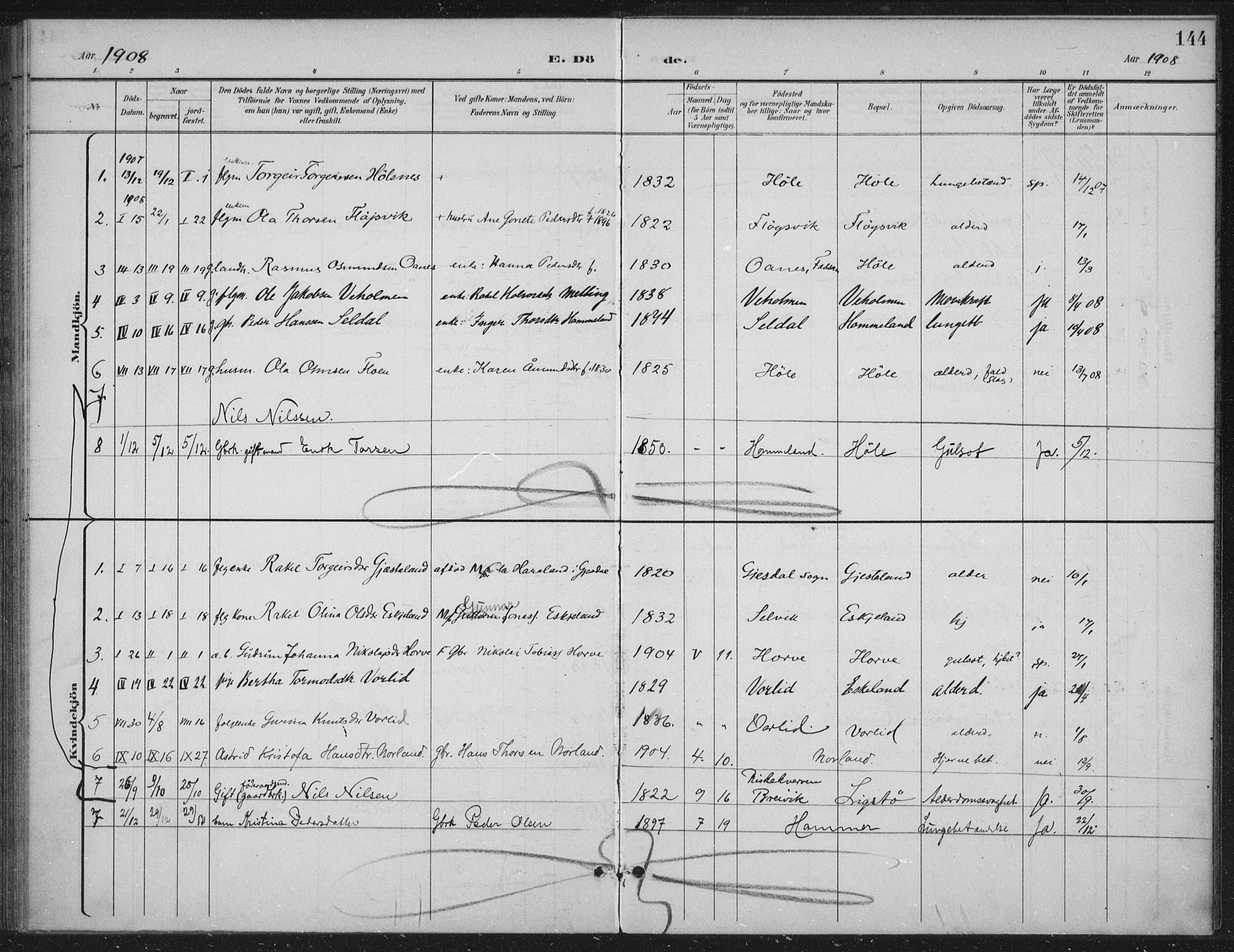 Høgsfjord sokneprestkontor, AV/SAST-A-101624/H/Ha/Haa/L0008: Parish register (official) no. A 8, 1898-1920, p. 144